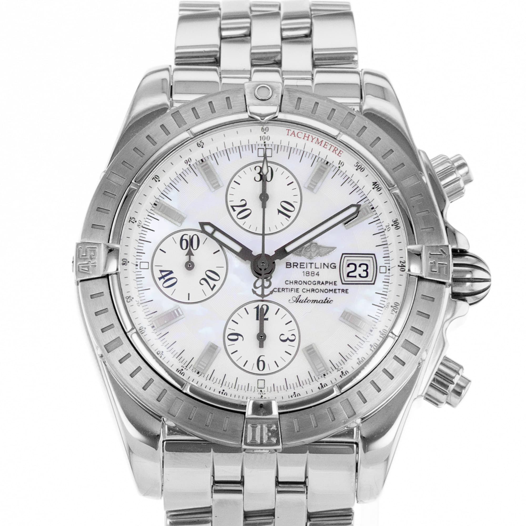 Breitling Chronomat Evolution A13356 44mm Mother of Pearl Steel Mens Watch