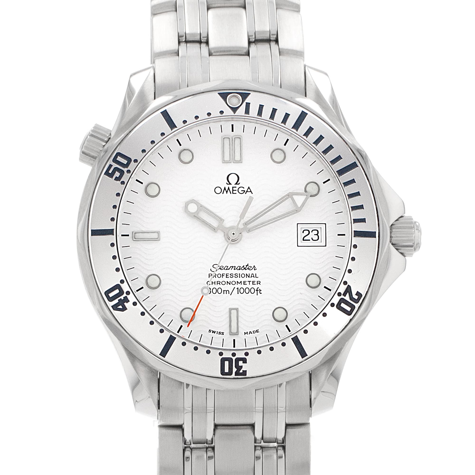 Omega Seamaster Diver 300 M 2532.20.00 White Steel Rotating Bezel Mens Watch