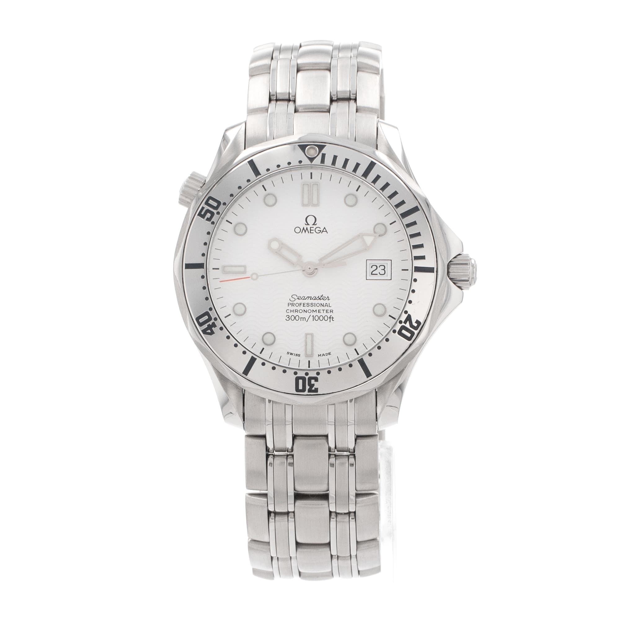 Omega Seamaster Diver 300 M 2532.20.00 White Steel Rotating Bezel Mens Watch
