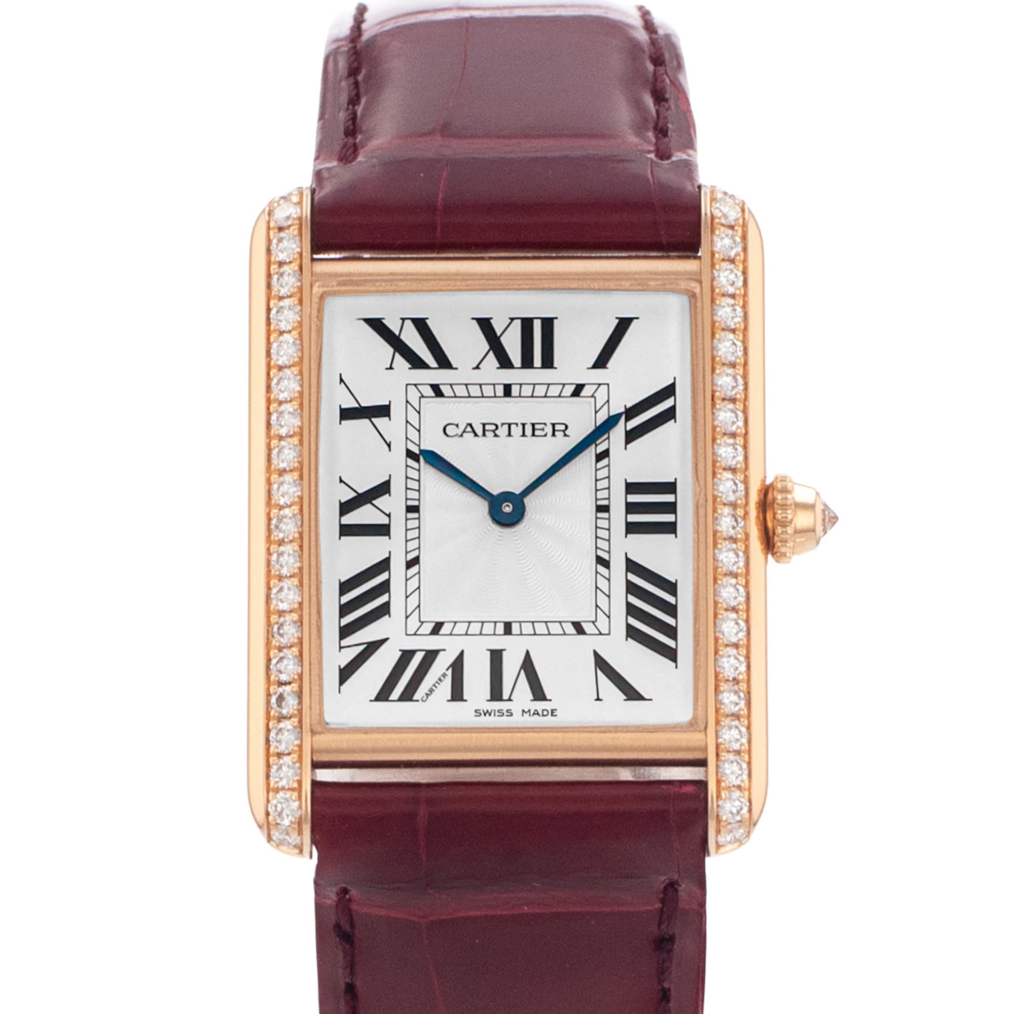 Cartier Tank Louis WJTA0014 3983 33mm Silver Roman Diamond Rose Gold Ladies Watch