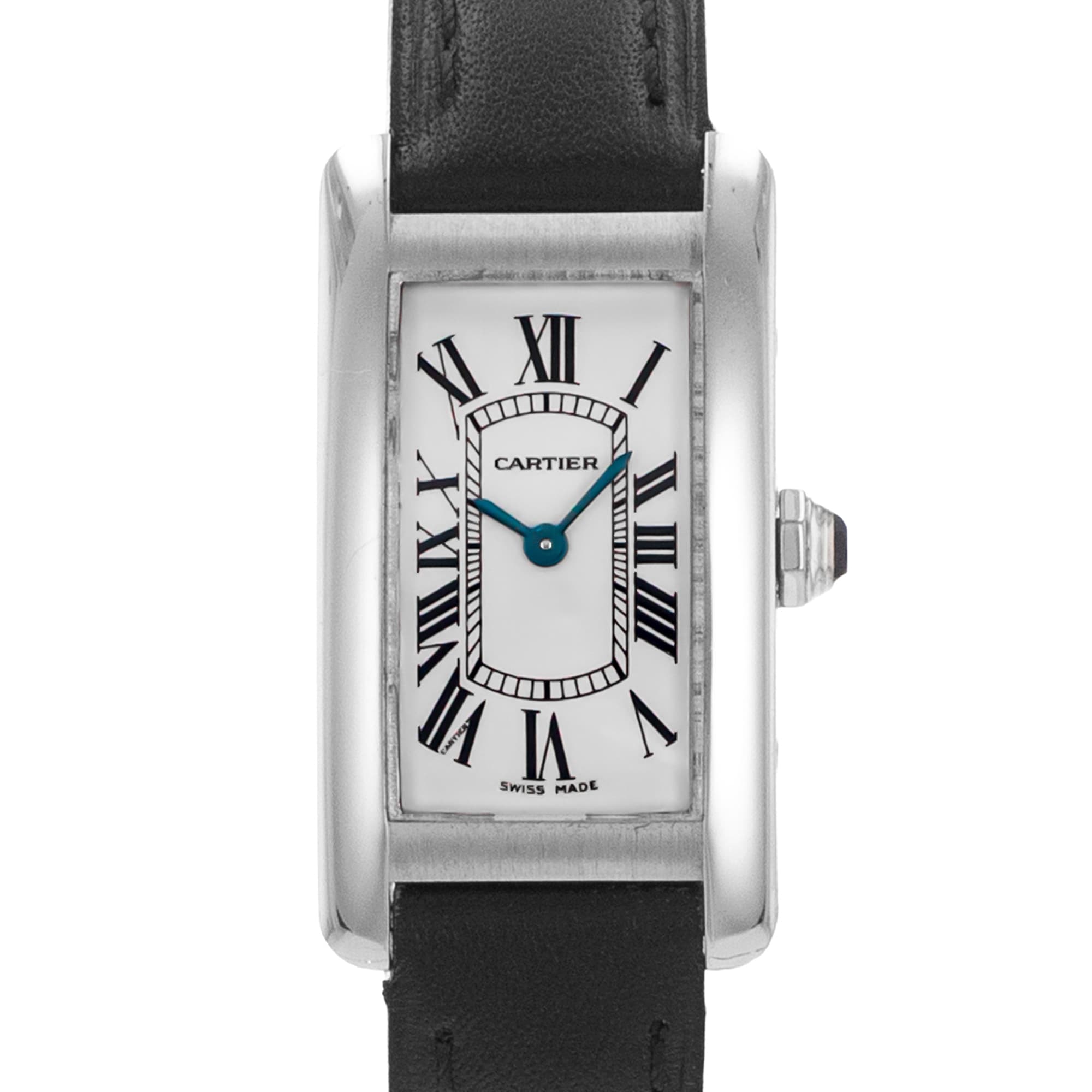 Cartier Tank Américaine 2489 Silver Dial White Gold Leather Ladies Watch