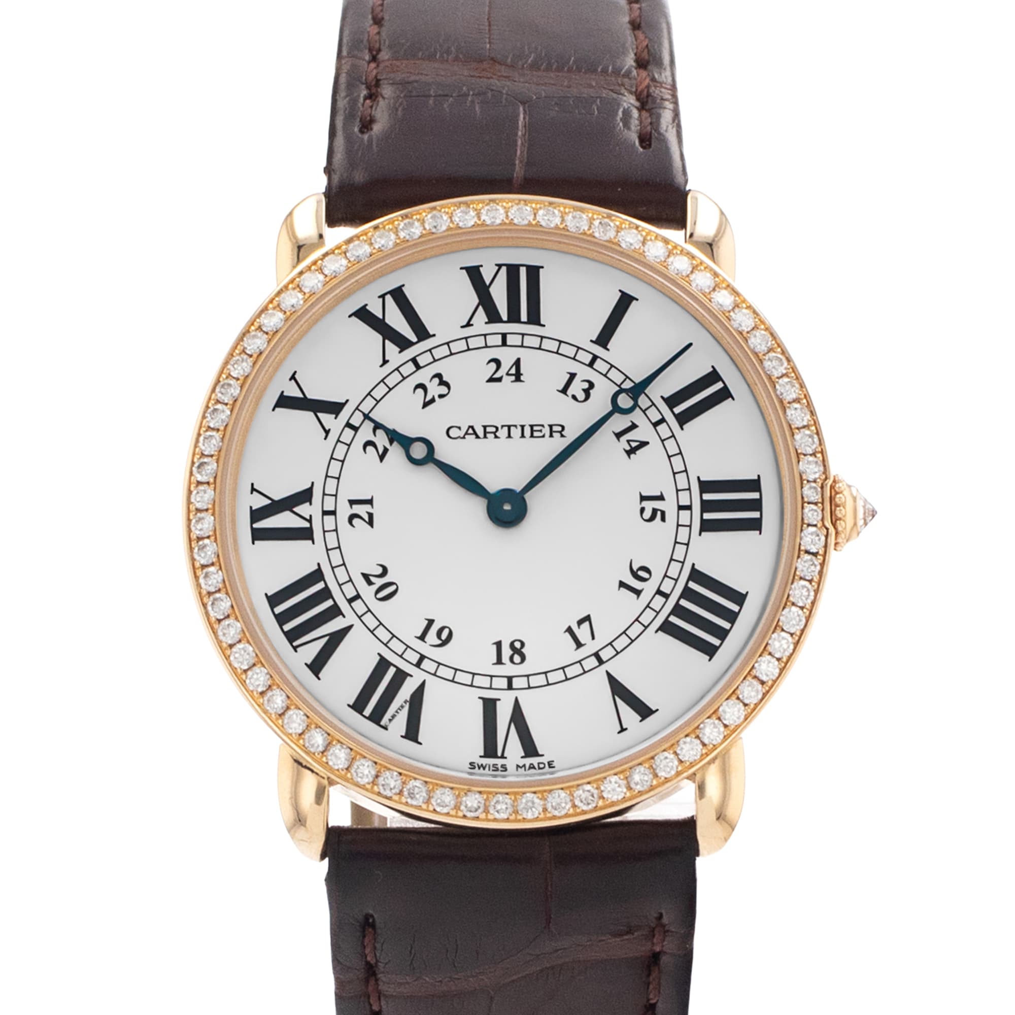 Cartier Ronde Louis WR000451 2888 36mm Factory Diamonds Yellow Gold Mens Watch