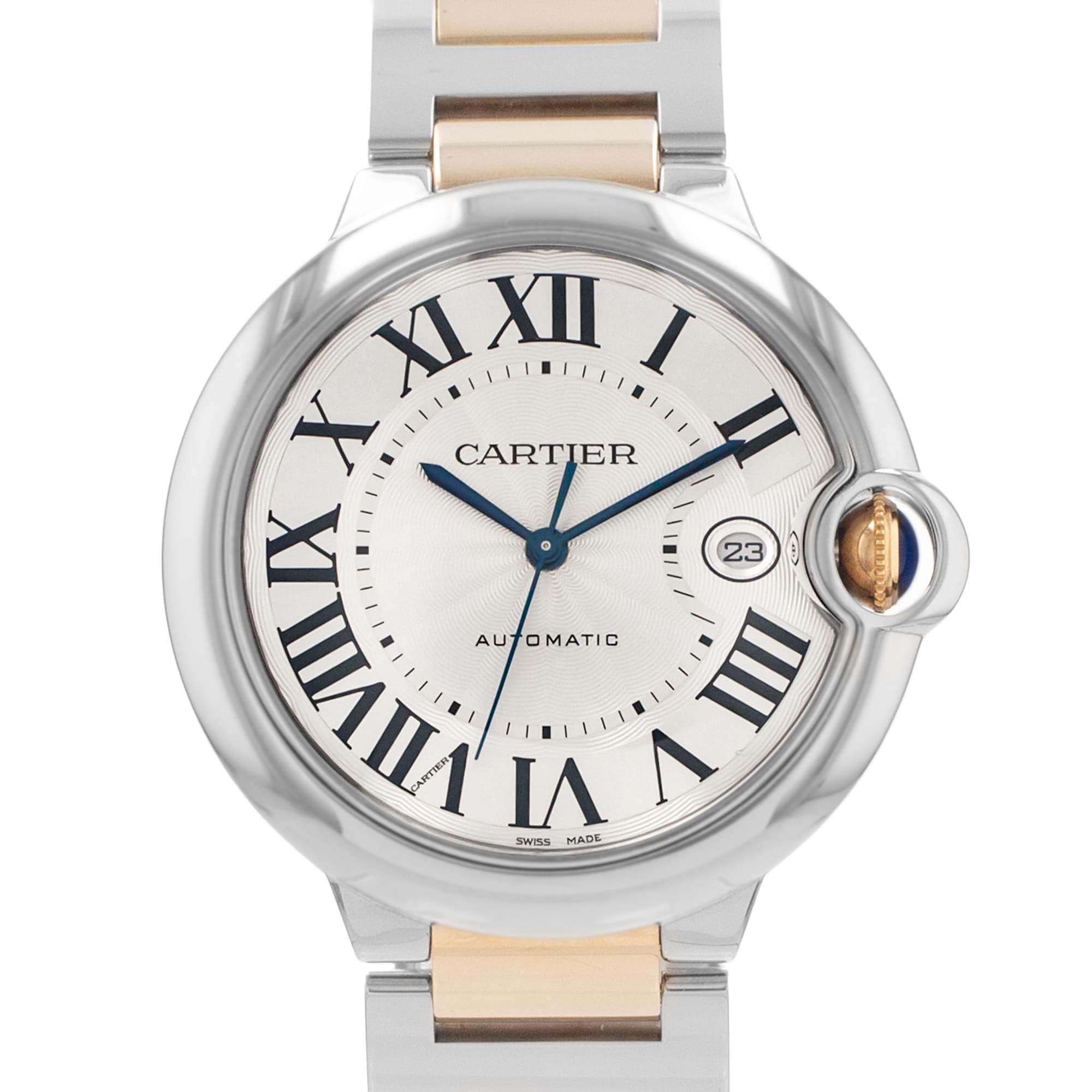 Cartier Ballon Bleu 42mm W69009Z3 3765 Silver Roman Steel Yellow Gold Mens Watch