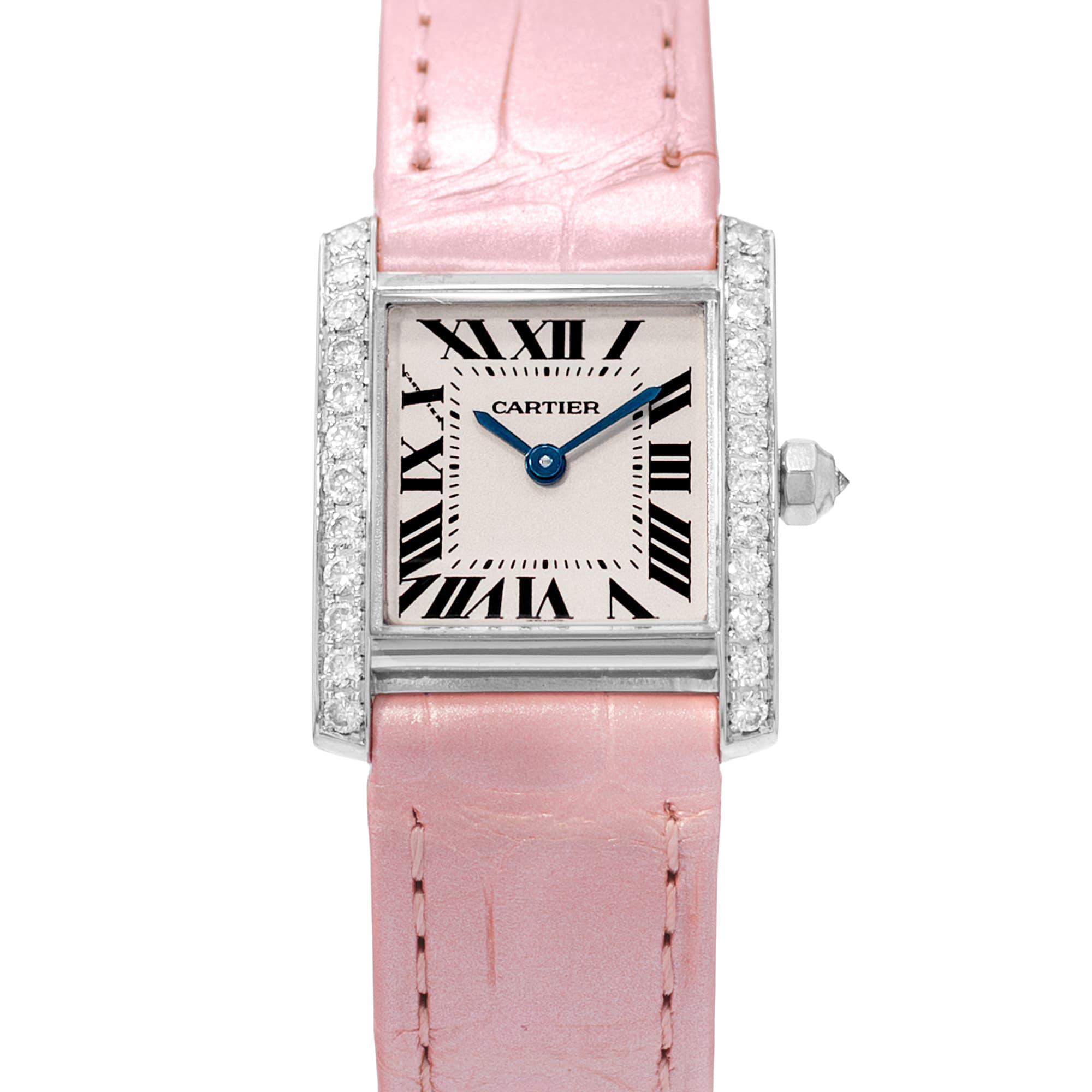 Cartier Tank Francaise WE100251 2403 20mm Silver Diamond White Gold Ladies Watch