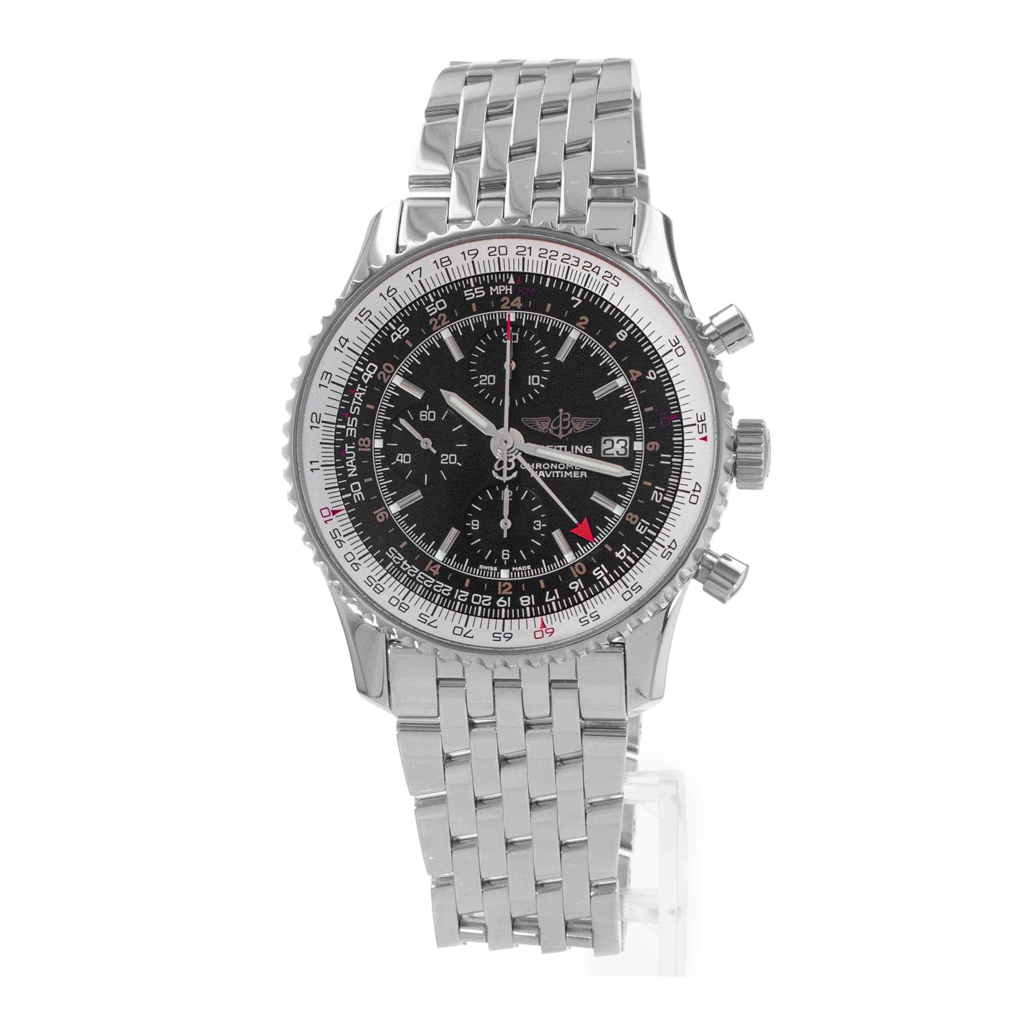 Breitling Navitimer World A24322 46mm Black Index Chronograph Steel Mens Watch