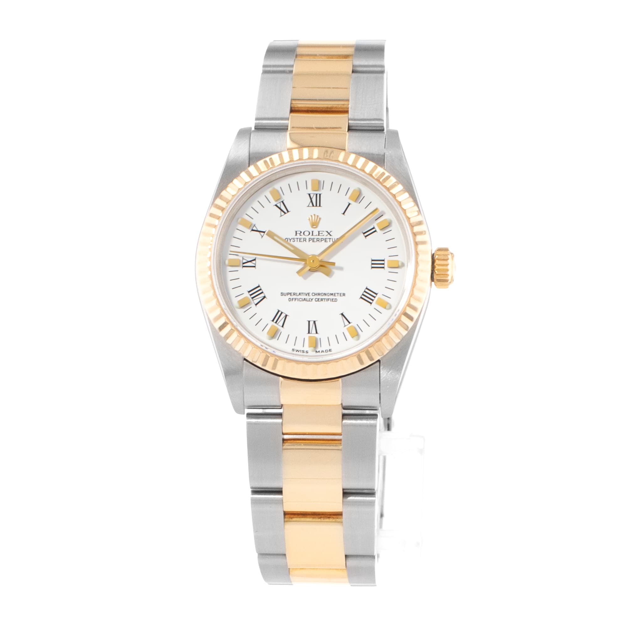 Rolex Oyster Perpetual 31 67513 White Roman Steel Gold Oyster Ladies Watch