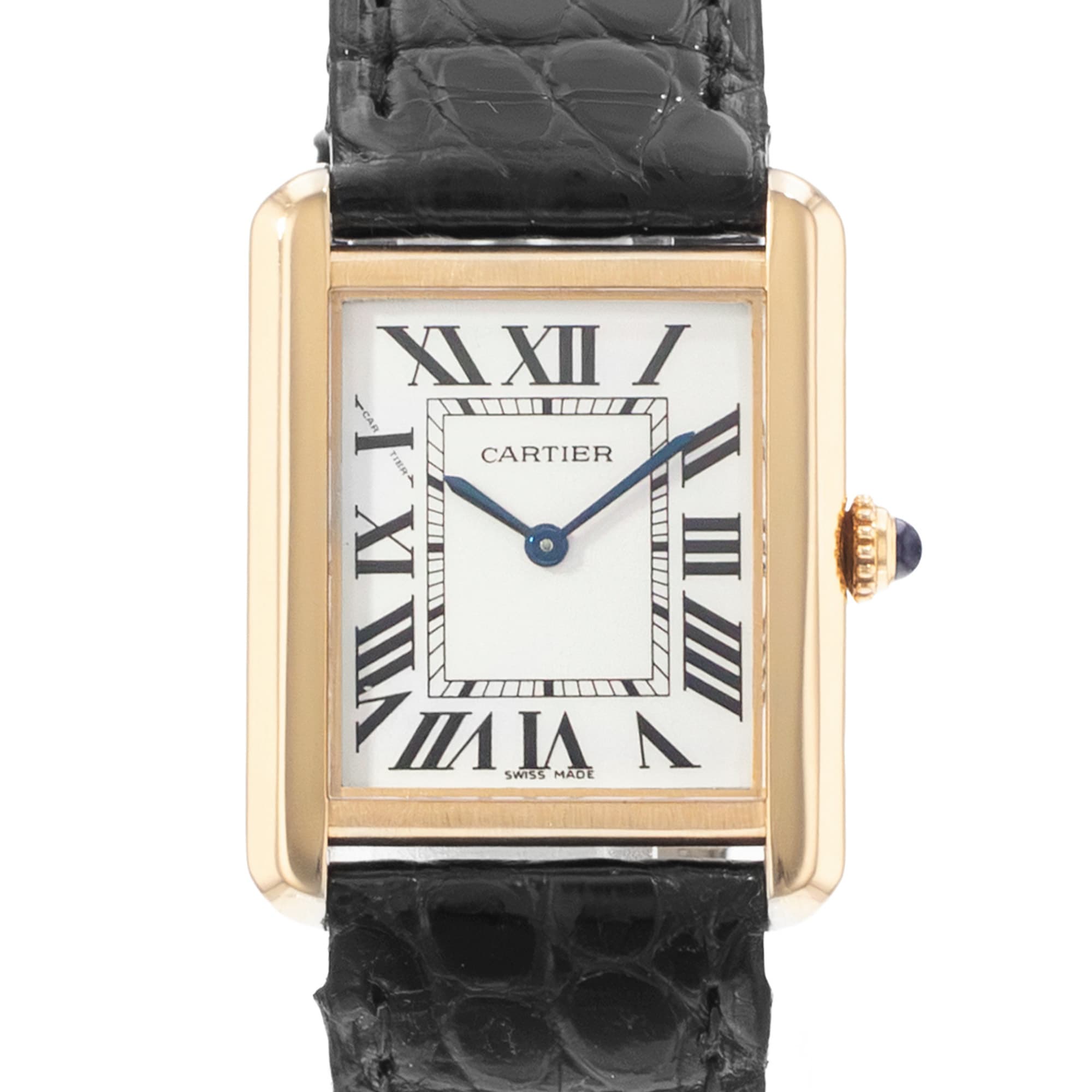 Cartier Tank Solo W5200002 3168 24x31mm Yellow Gold Leather Quartz Ladies Watch