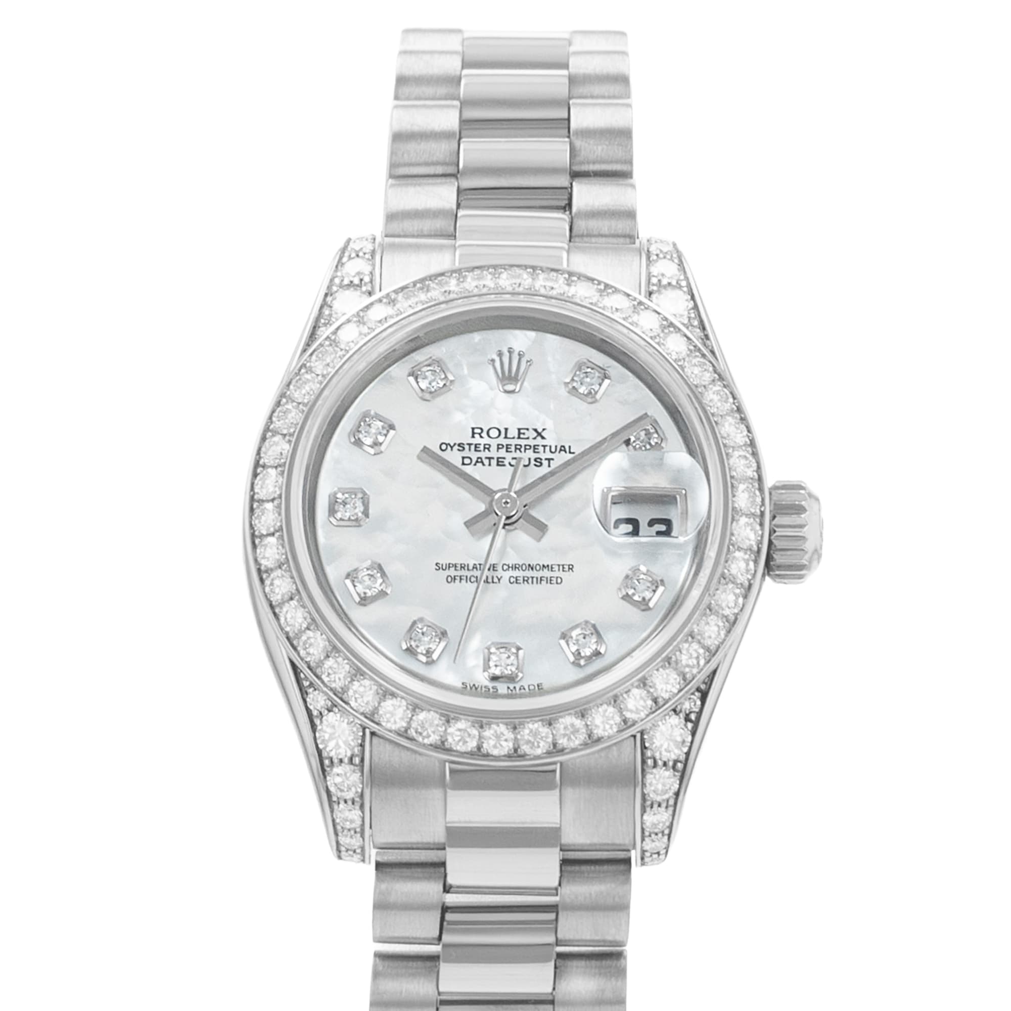 Rolex Datejust 26 179159 Mother of Pearl Factory Diamond White Gold Ladies Watch
