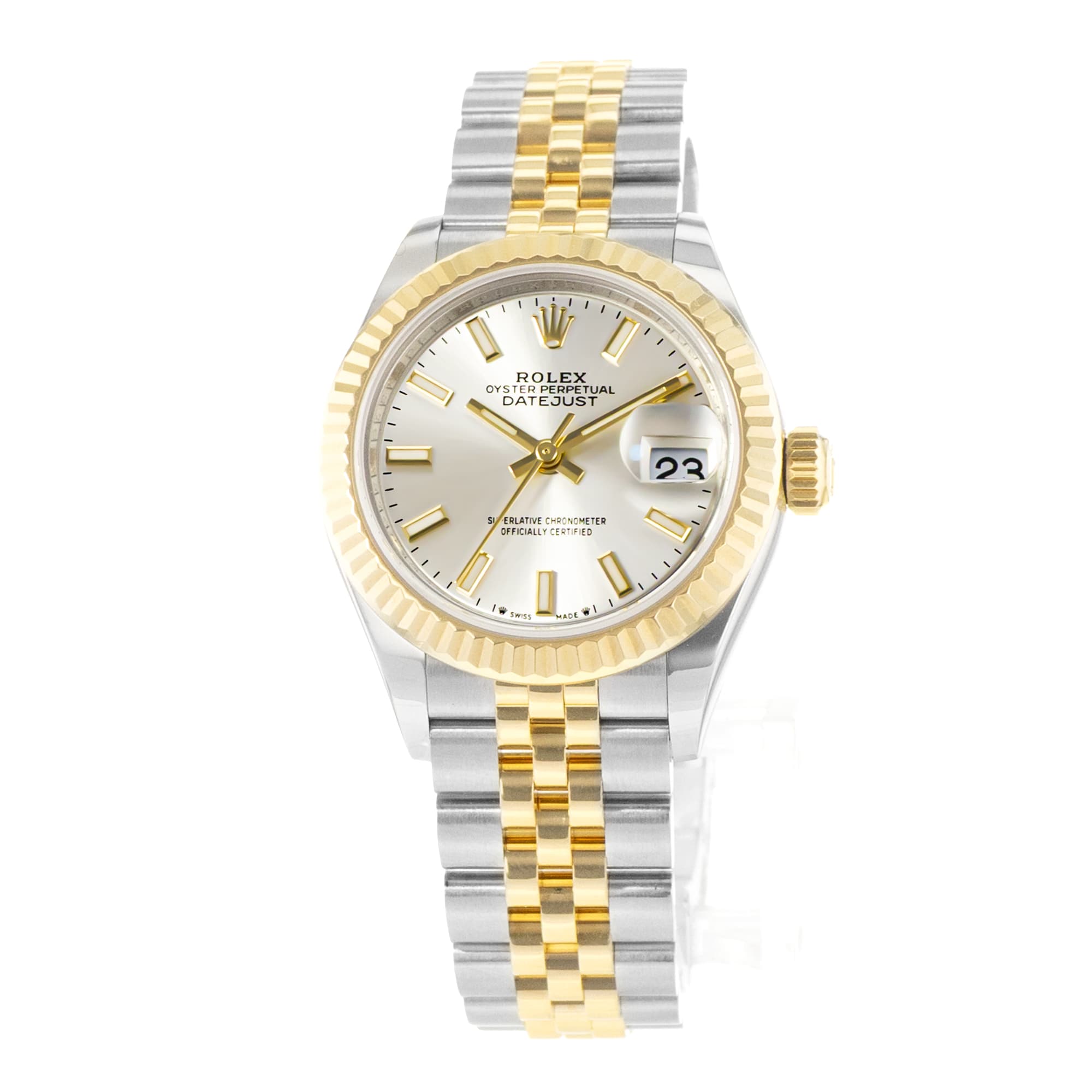 Rolex Datejust 28 279173 Silver Index Fluted Steel Yellow Gold Ladies Watch