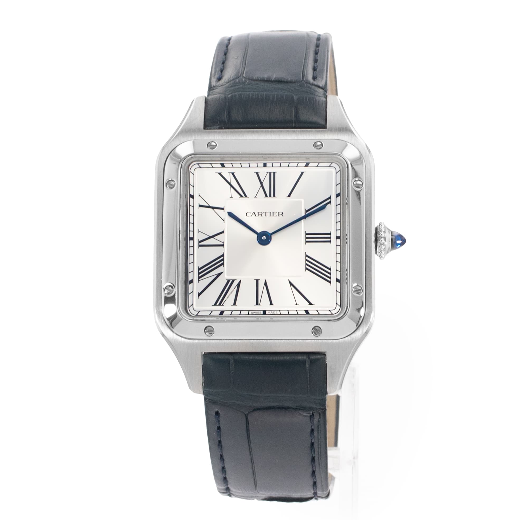Cartier Santos Dumont WSSA0022 4240 31mm Silver Roman Steel Leather Mens Watch