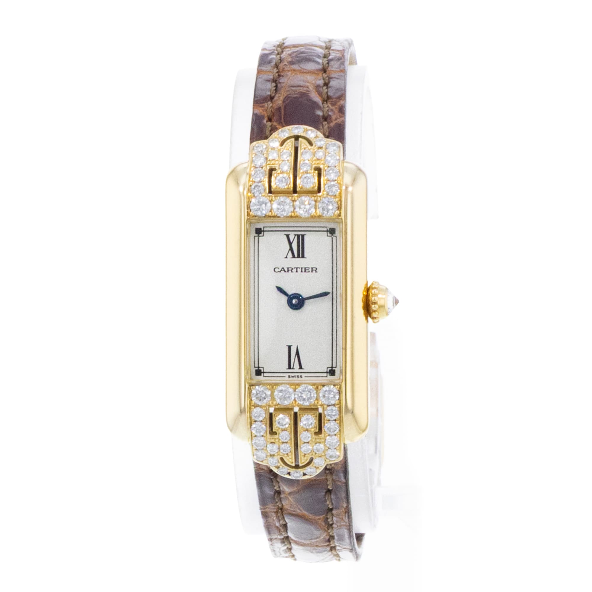 Cartier Tank Allongee WB301731 1380 14mm Yellow Gold Diamond Ladies Watch