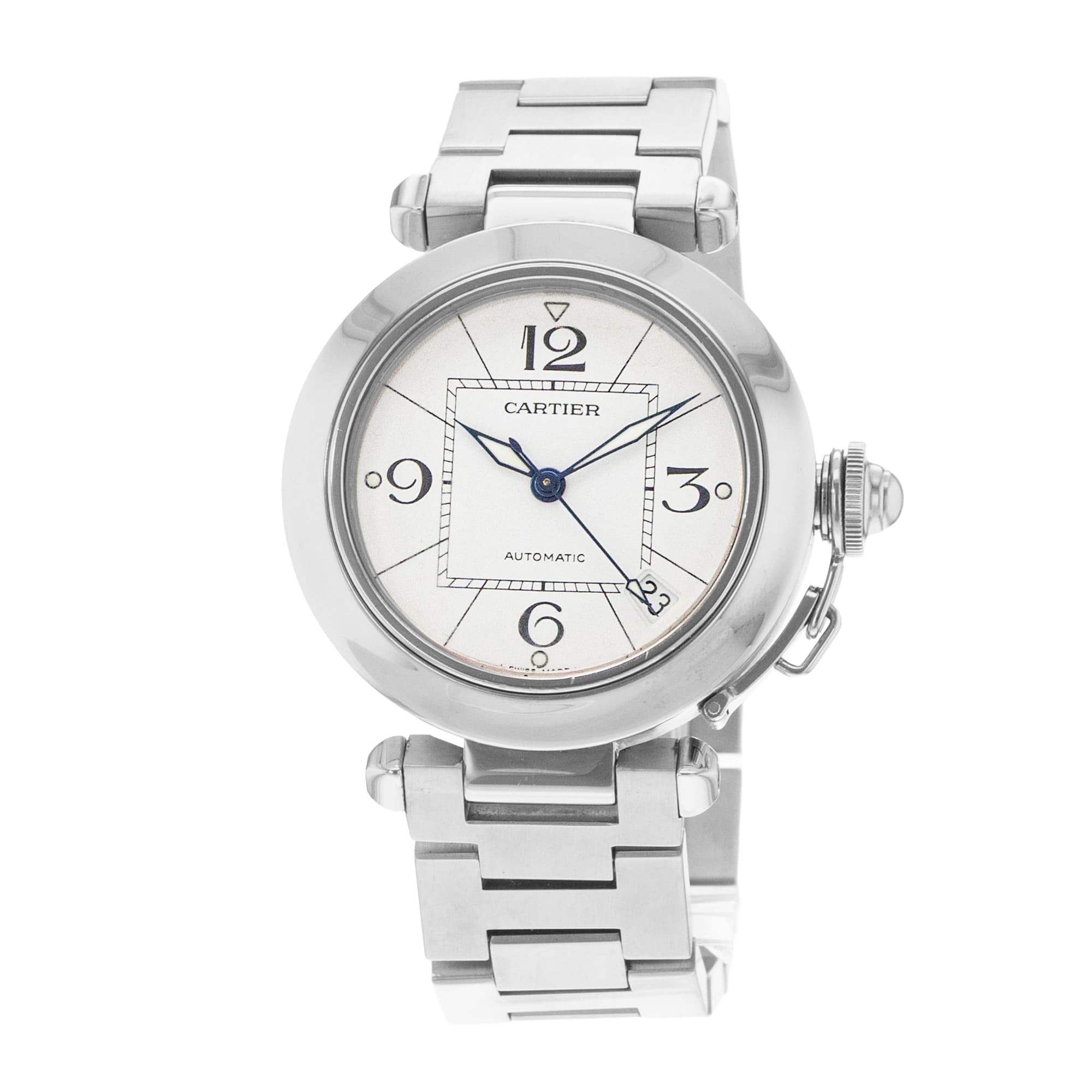 Cartier Pasha C W31074M7 2324 35mm White Arabic Steel Automatic Mens Watch