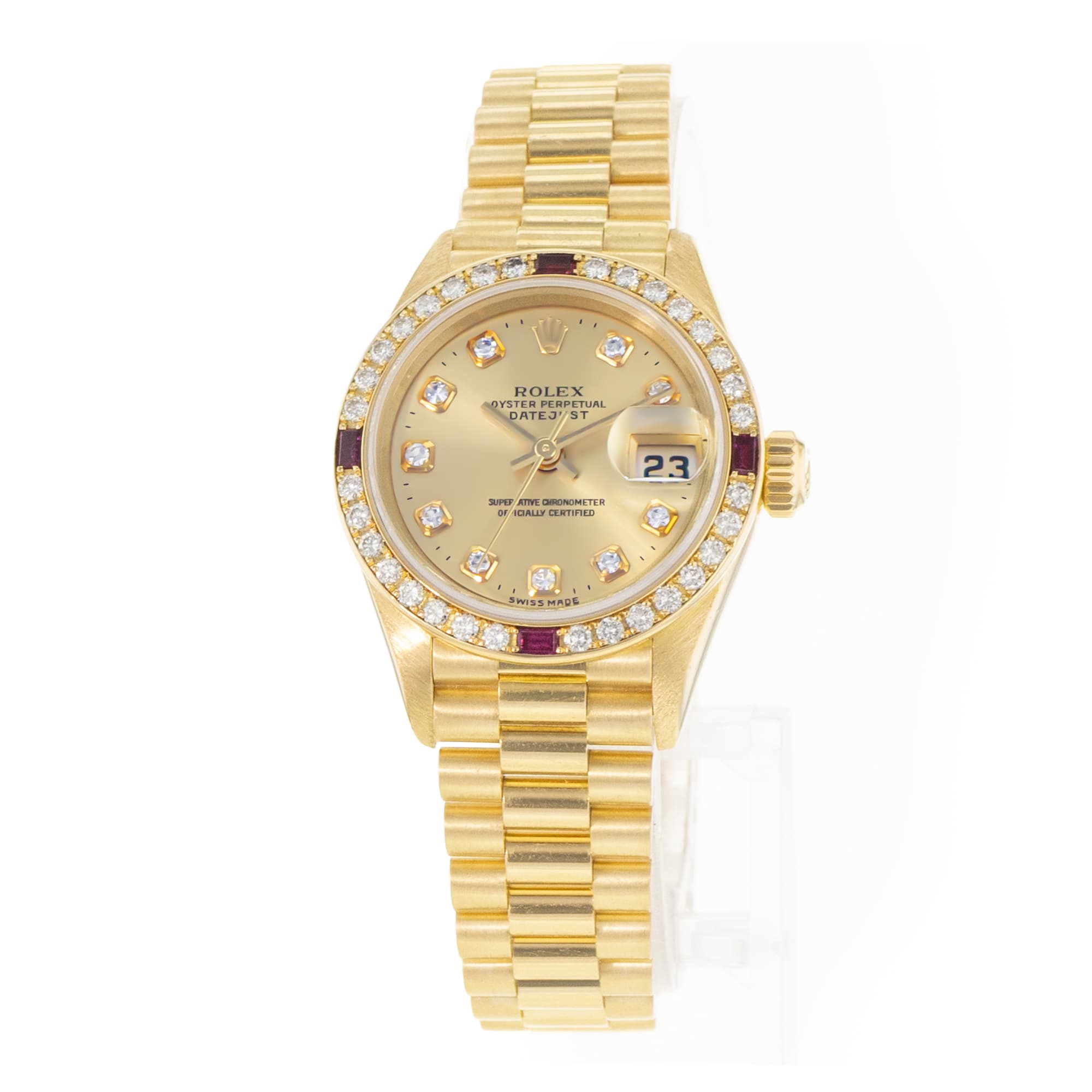 Rolex Datejust 26 69068 Factory Diamond Ruby Gold Presidential Ladies Watch