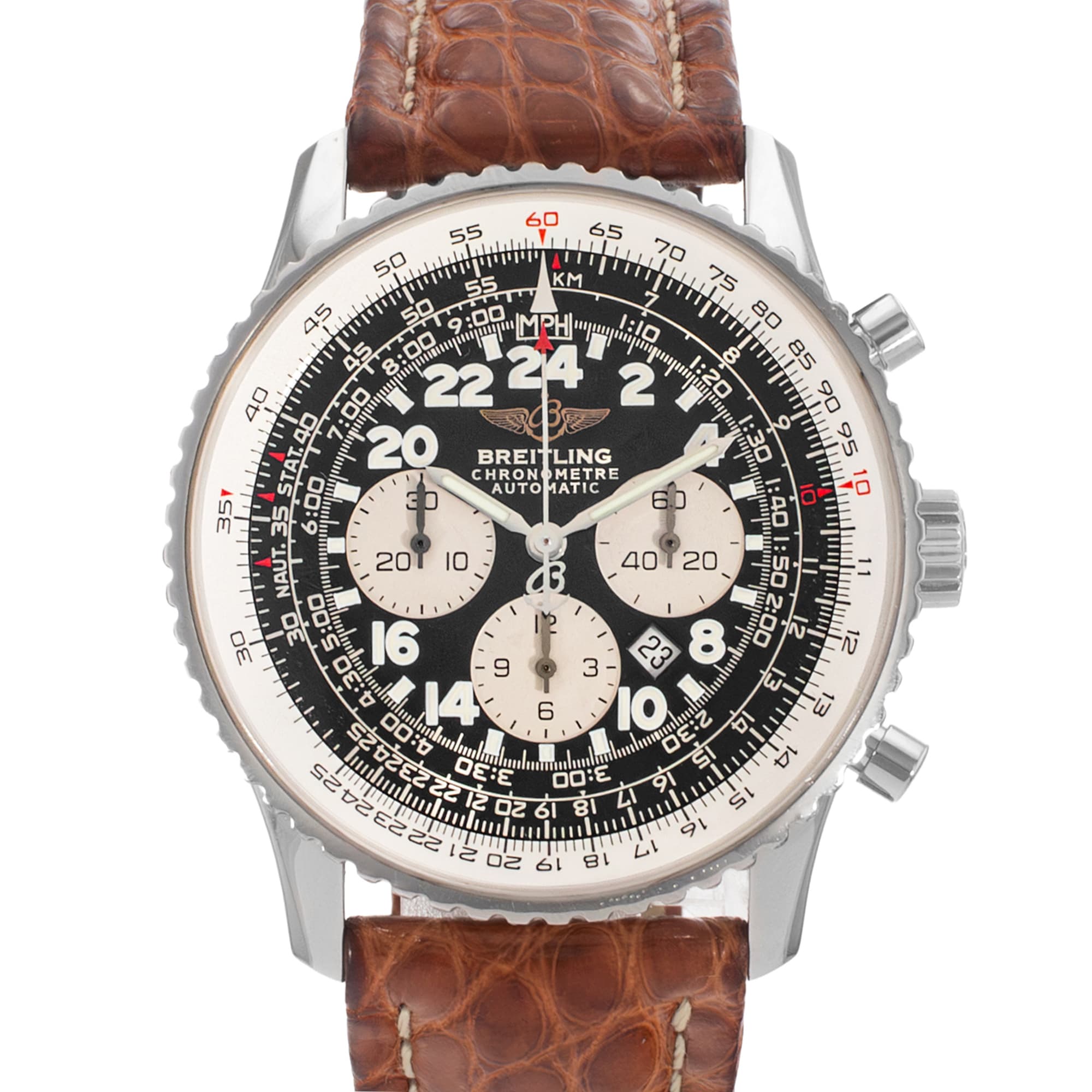 Breitling Navitimer A22322 41mm Black Arabic Leather Automatic Mens Watch