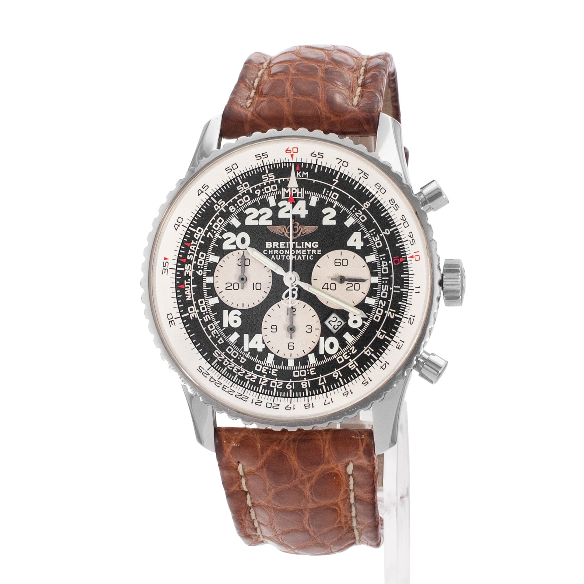 Breitling Navitimer A22322 41mm Black Arabic Leather Automatic Mens Watch