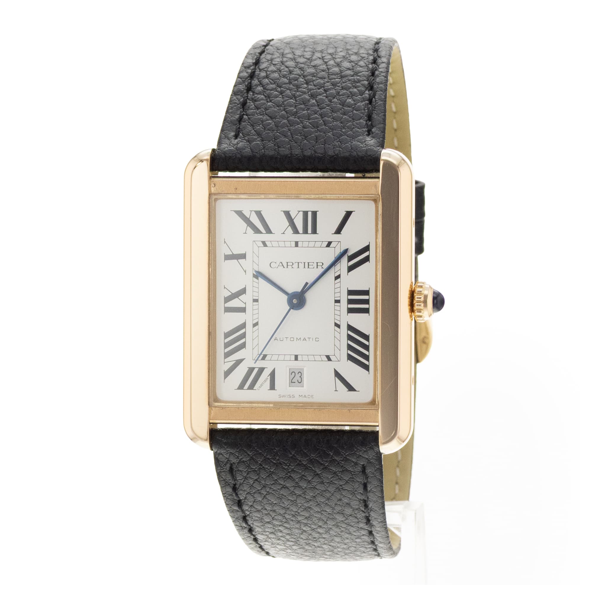Cartier Tank Solo W5200026 3514 31mm Silver Rose Gold Leather Mens Watch