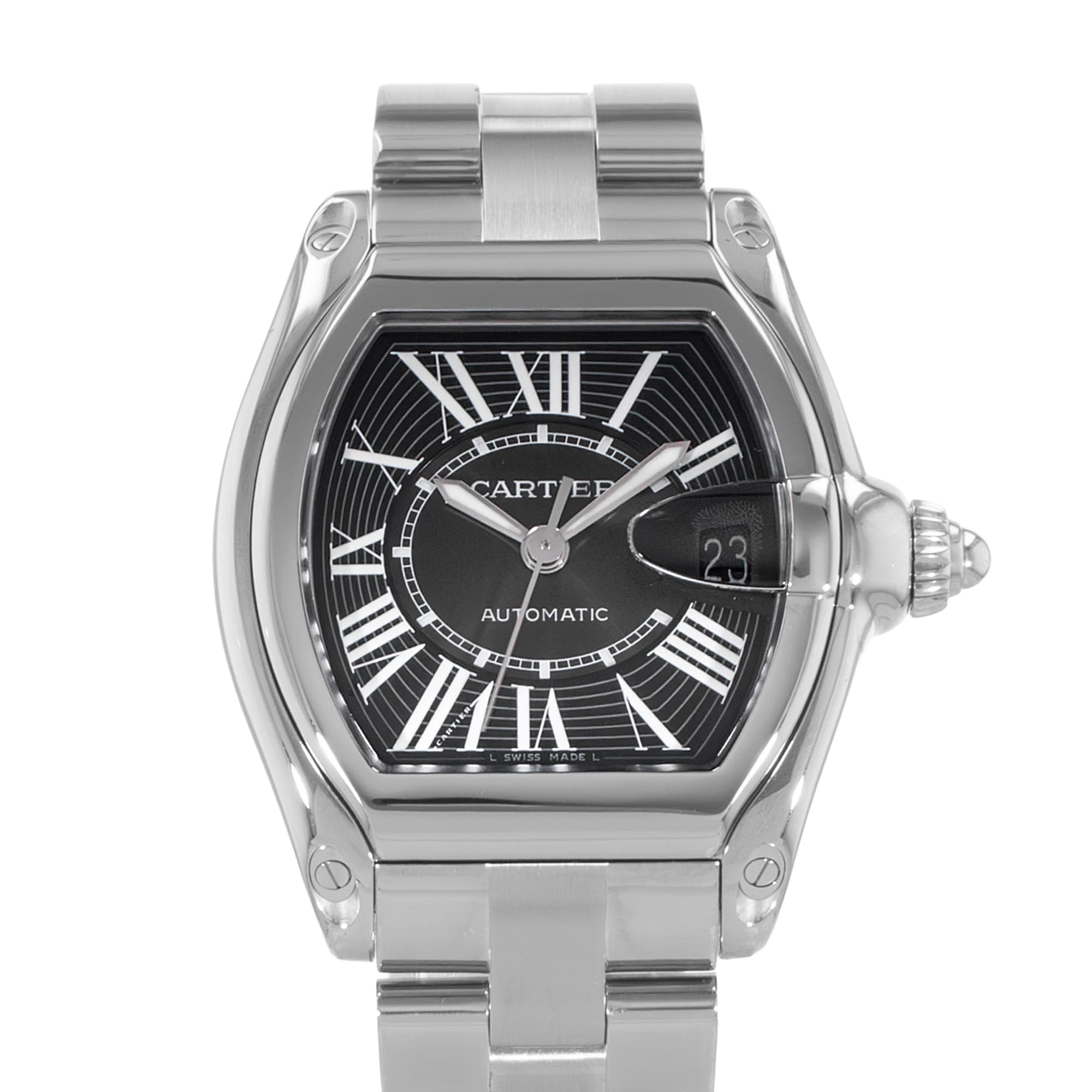 Cartier Roadster W62041V3 2510 38mm Black Roman Steel Automatic Mens Watch 2007