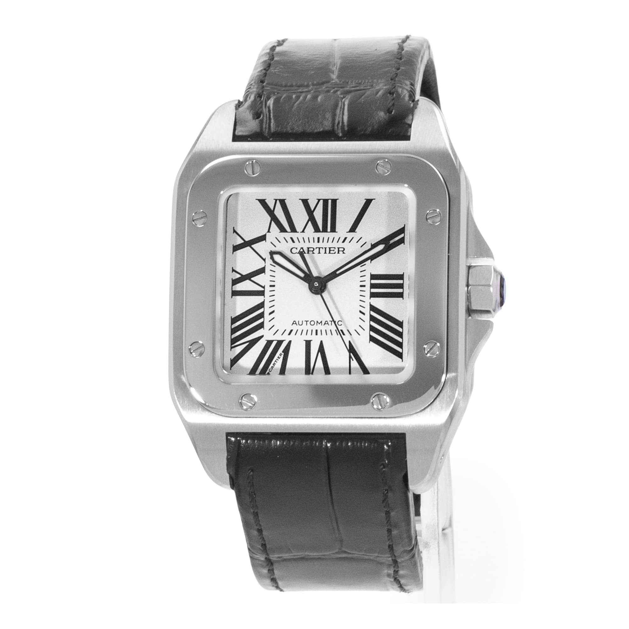 Cartier Santos 100 W20106X8 2878 33mm Silver Roman Steel Leather Mens Watch 2012