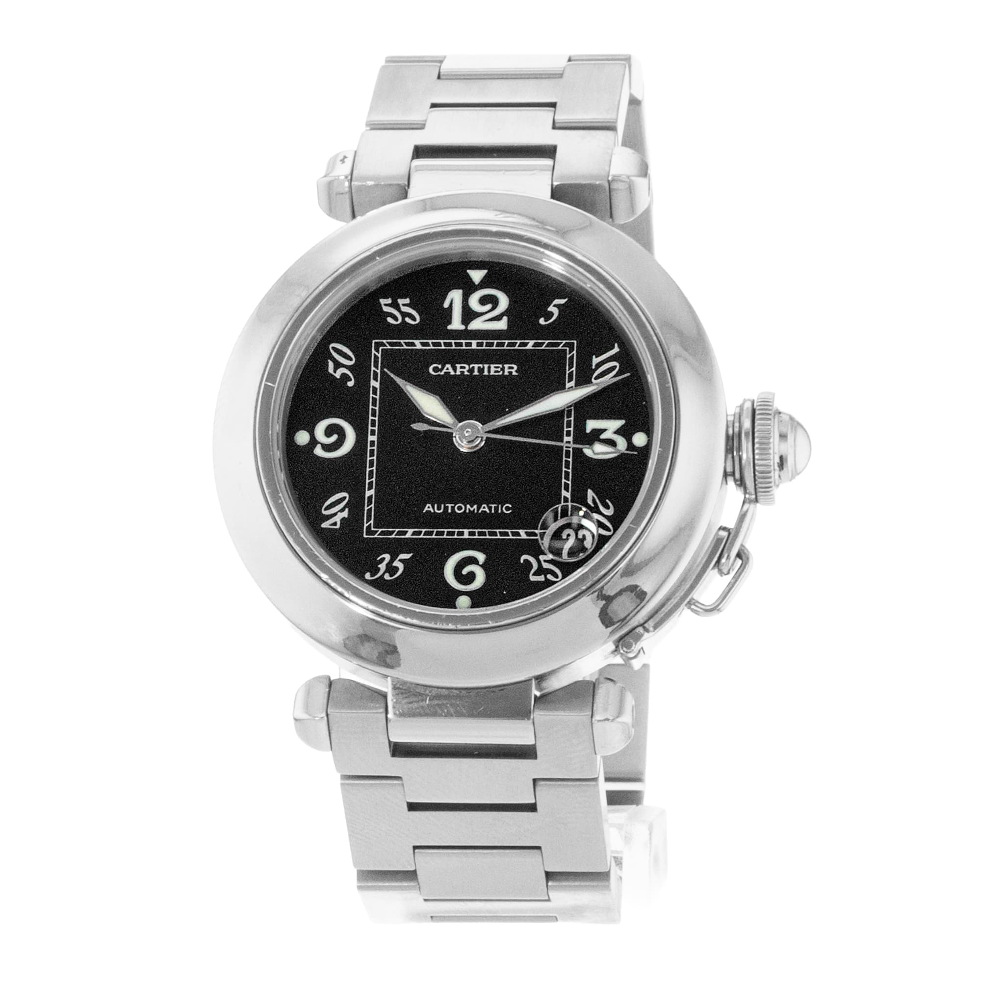 Cartier Pasha C W31043M7 2324 35mm Black Arabic Steel Automatic Mens Watch 2000