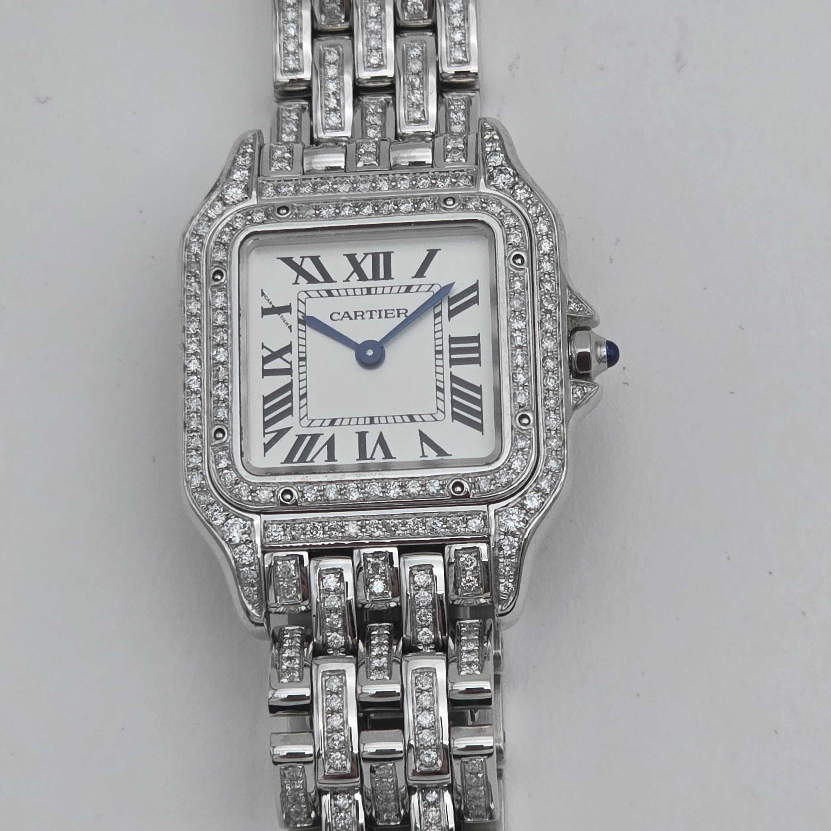 Cartier Panthere WSPN0007 4061 Factory Diamonds Silver Arabic Steel Ladies Watch