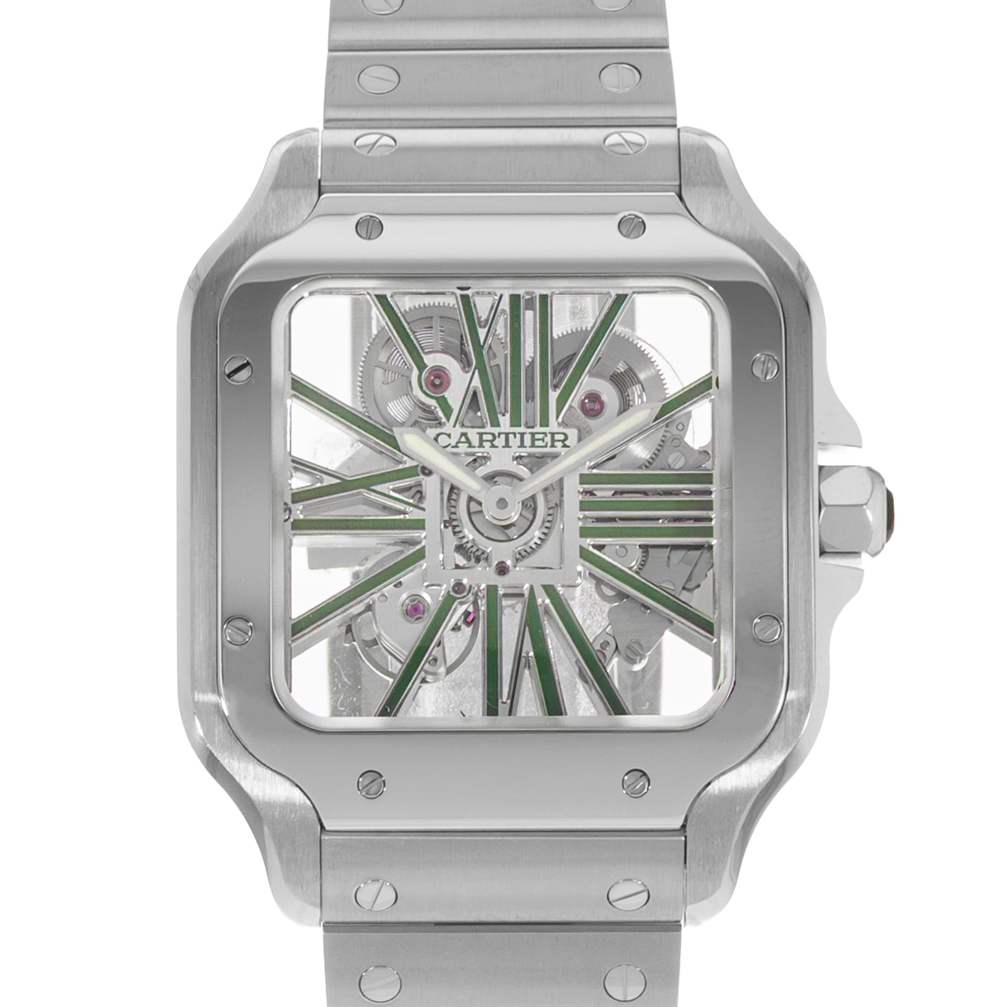 Cartier Santos WHSA0028 4109 39mm Green Skeleton Steel Mens Watch 2024