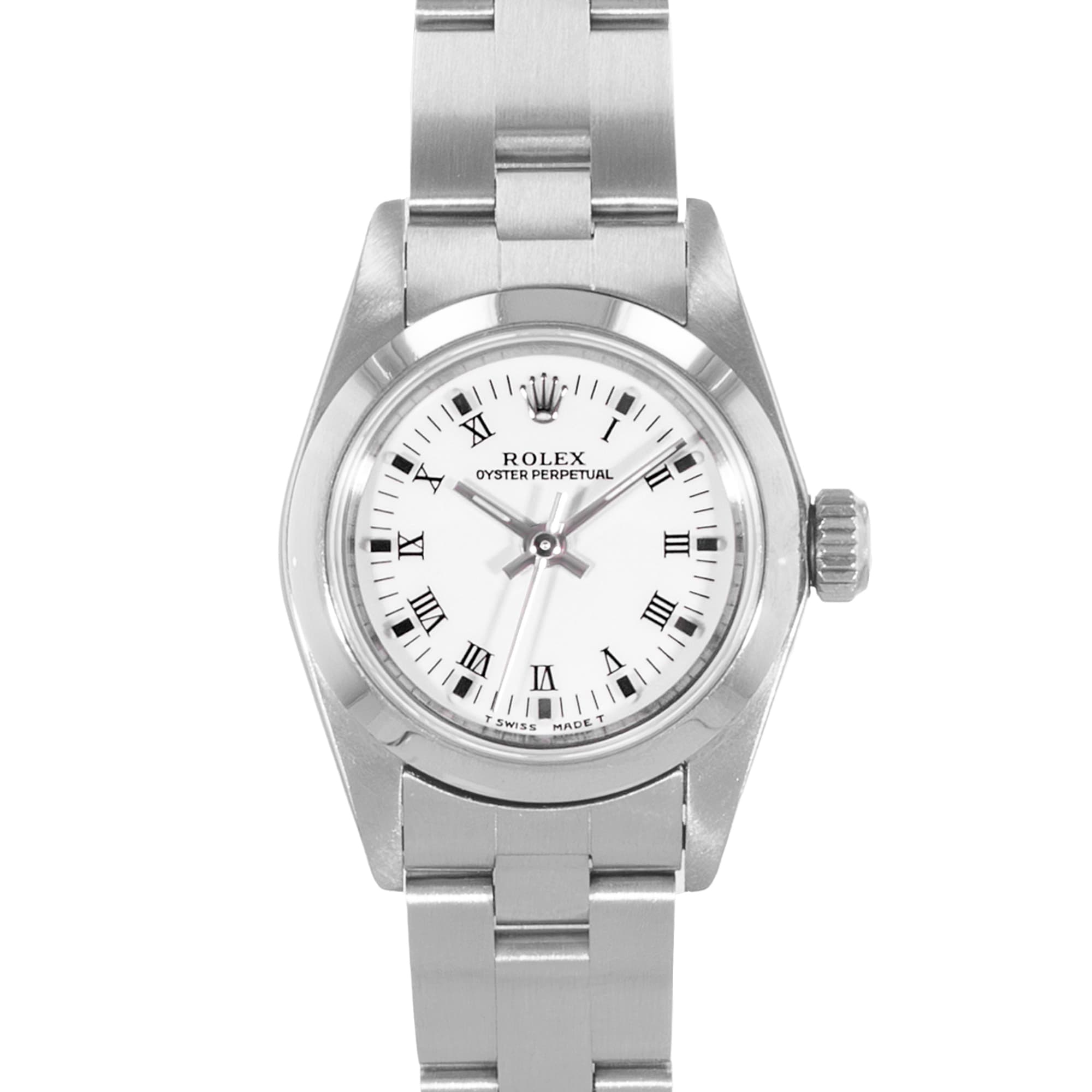 Rolex Oyster Perpetual 26 67180 24mm White Roman Steel Oyster Ladies Watch