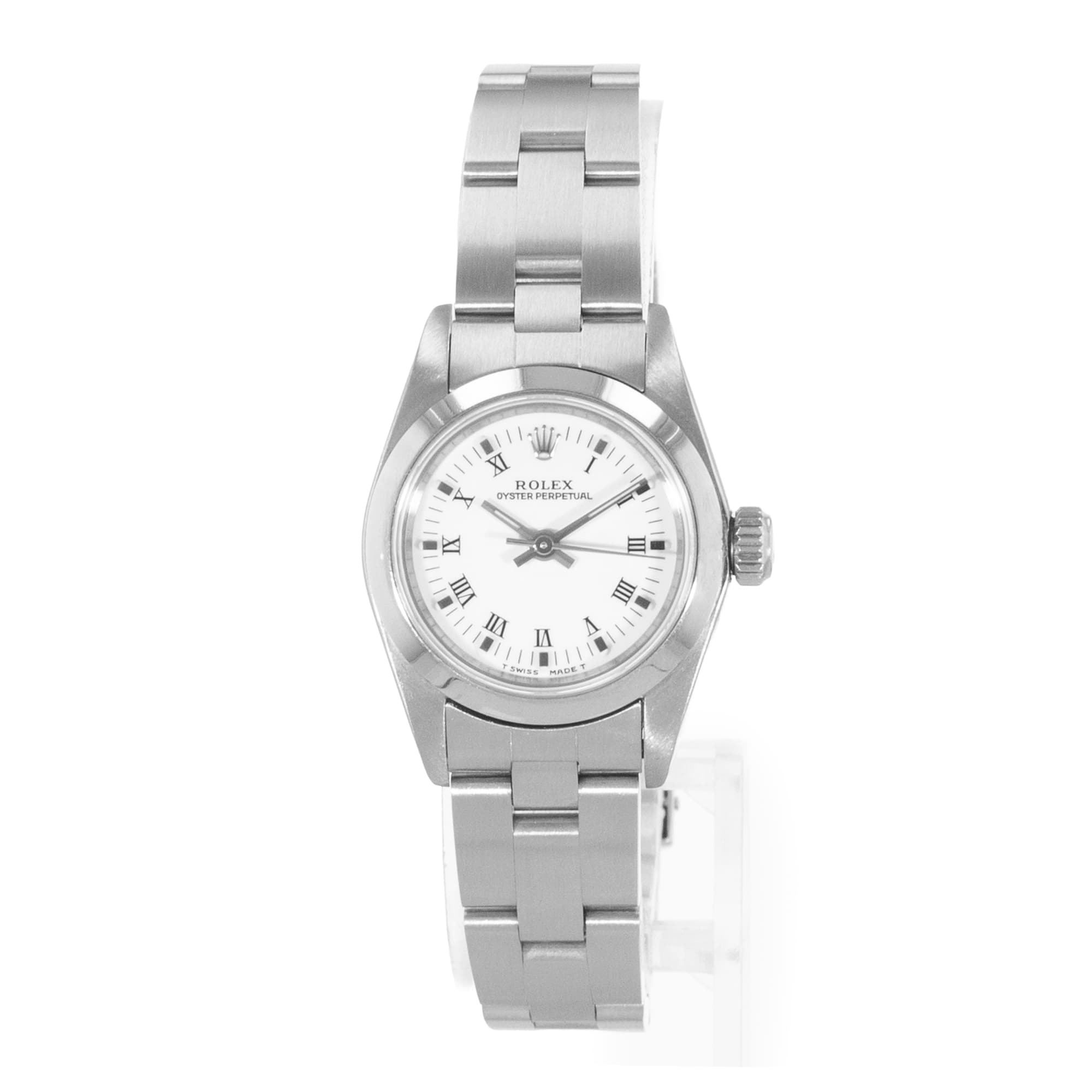 Rolex Oyster Perpetual 26 67180 24mm White Roman Steel Oyster Ladies Watch