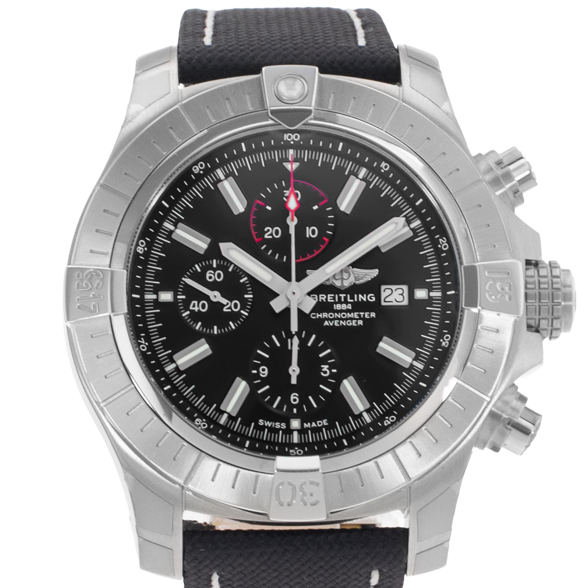 Breitling Super Avenger A13375 48mm Black Chronograph Steel Mens Watch