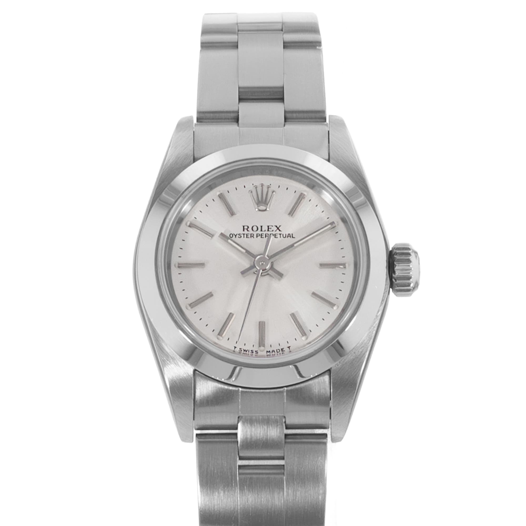 Rolex Oyster Perpetual 24 67180 Silver Index Steel Smooth Oyster Ladies Watch