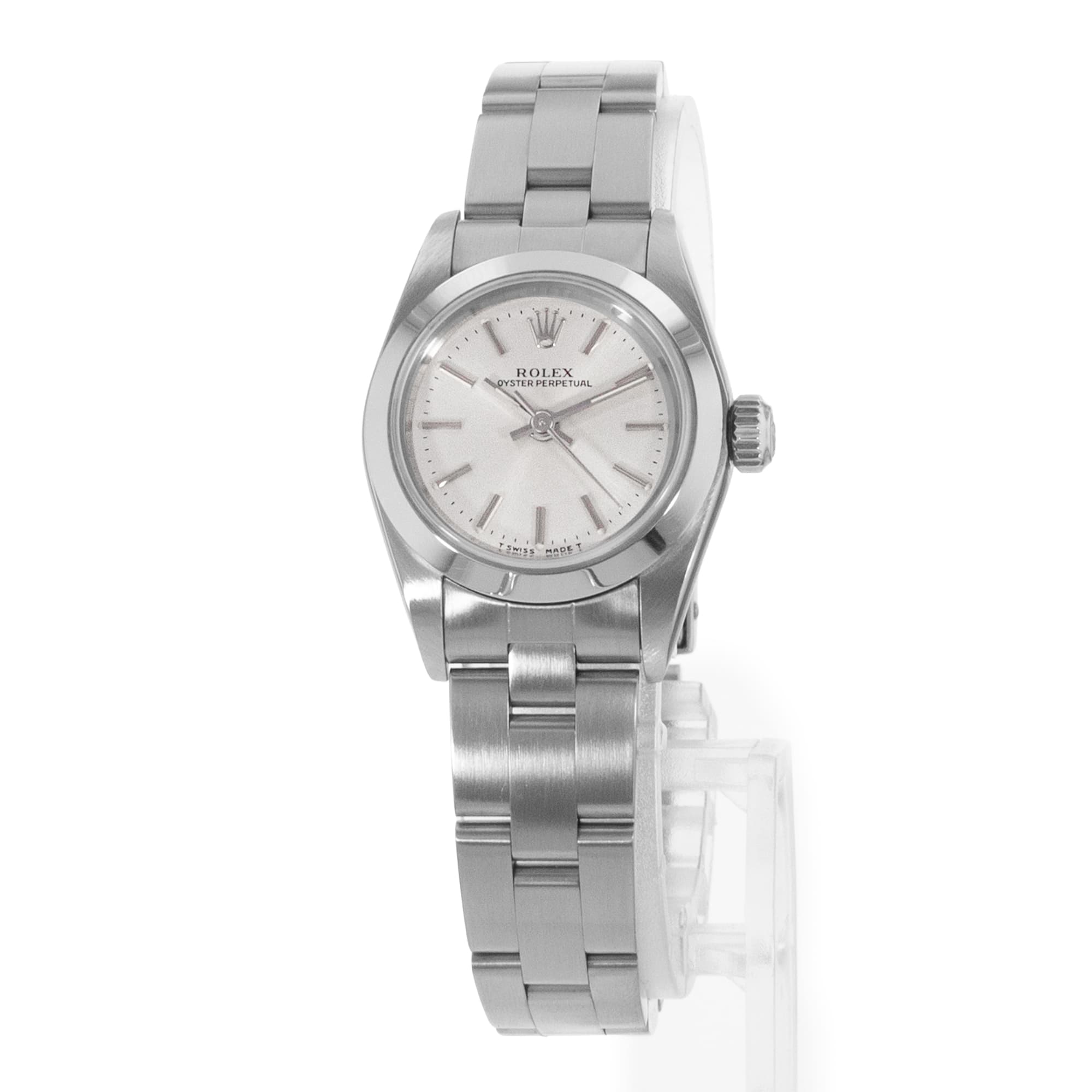 Rolex Oyster Perpetual 24 67180 Silver Index Steel Smooth Oyster Ladies Watch