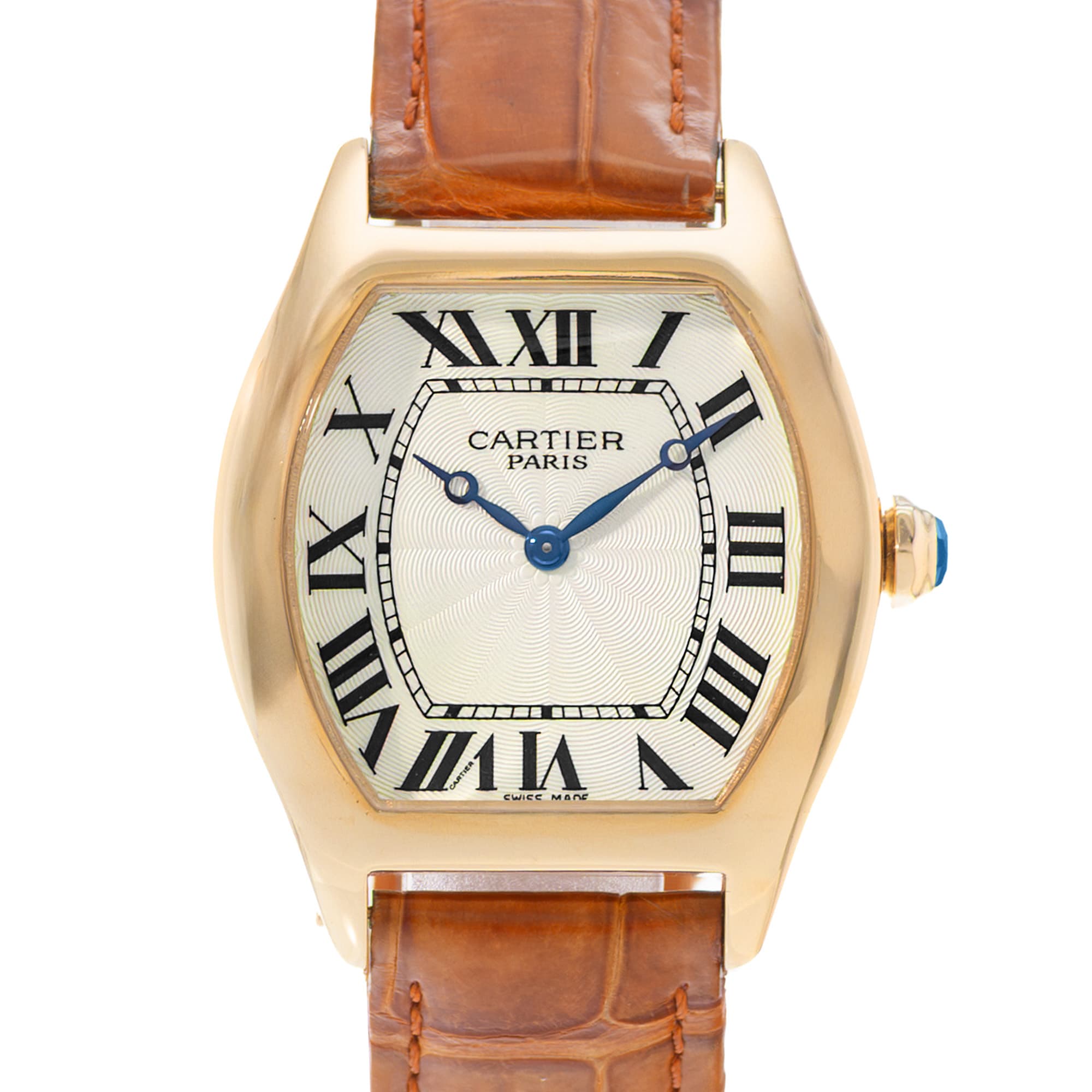 Cartier Tortue W1531851 2496 34x43 Roman Yellow Gold Manual Wind Mens Watch