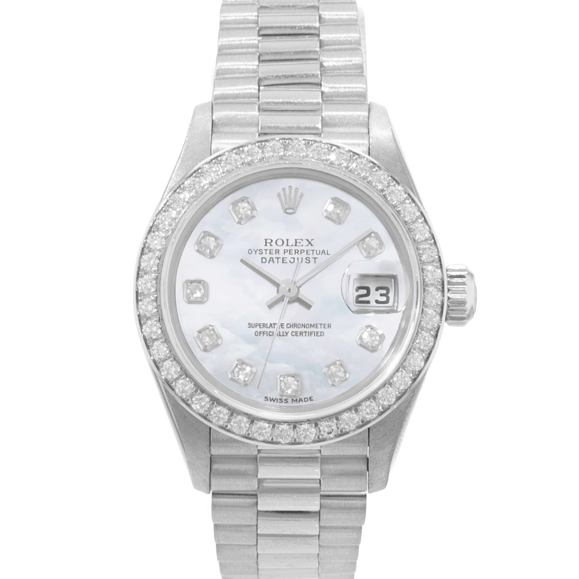 Rolex Datejust 26 79136 Factory Diamond Mother of Pearl Platinum Ladies Watch