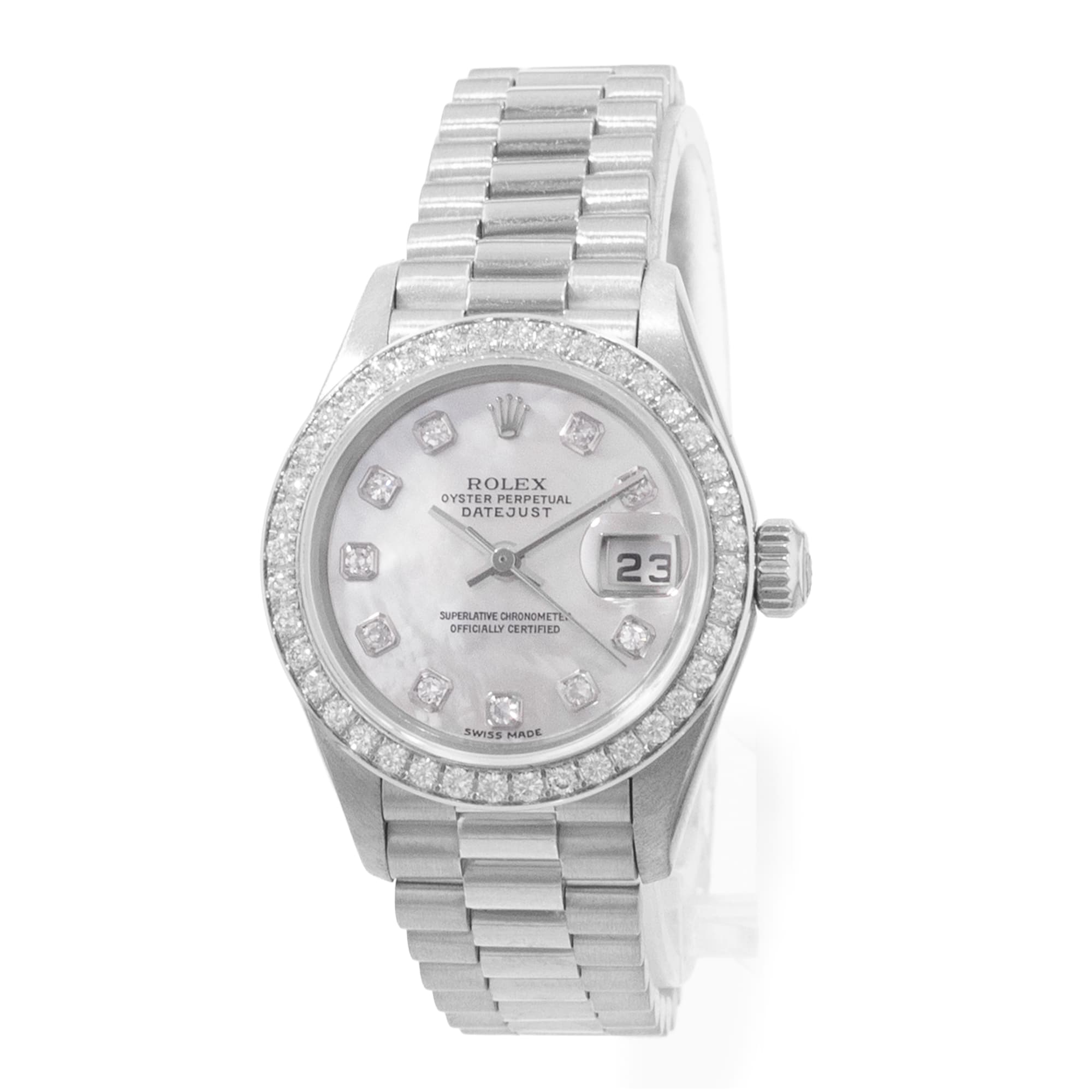 Rolex Datejust 26 79136 Factory Diamond Mother of Pearl Platinum Ladies Watch