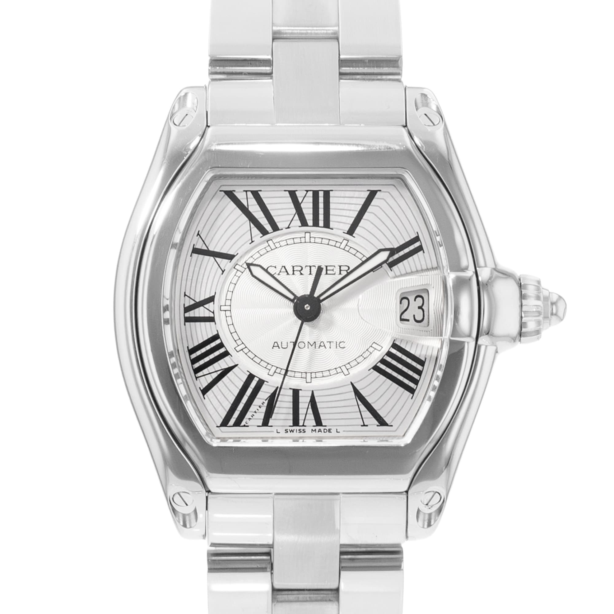 Cartier Roadster W62025V3 2510 38mm Silver Roman Steel Automatic Mens Watch 2005