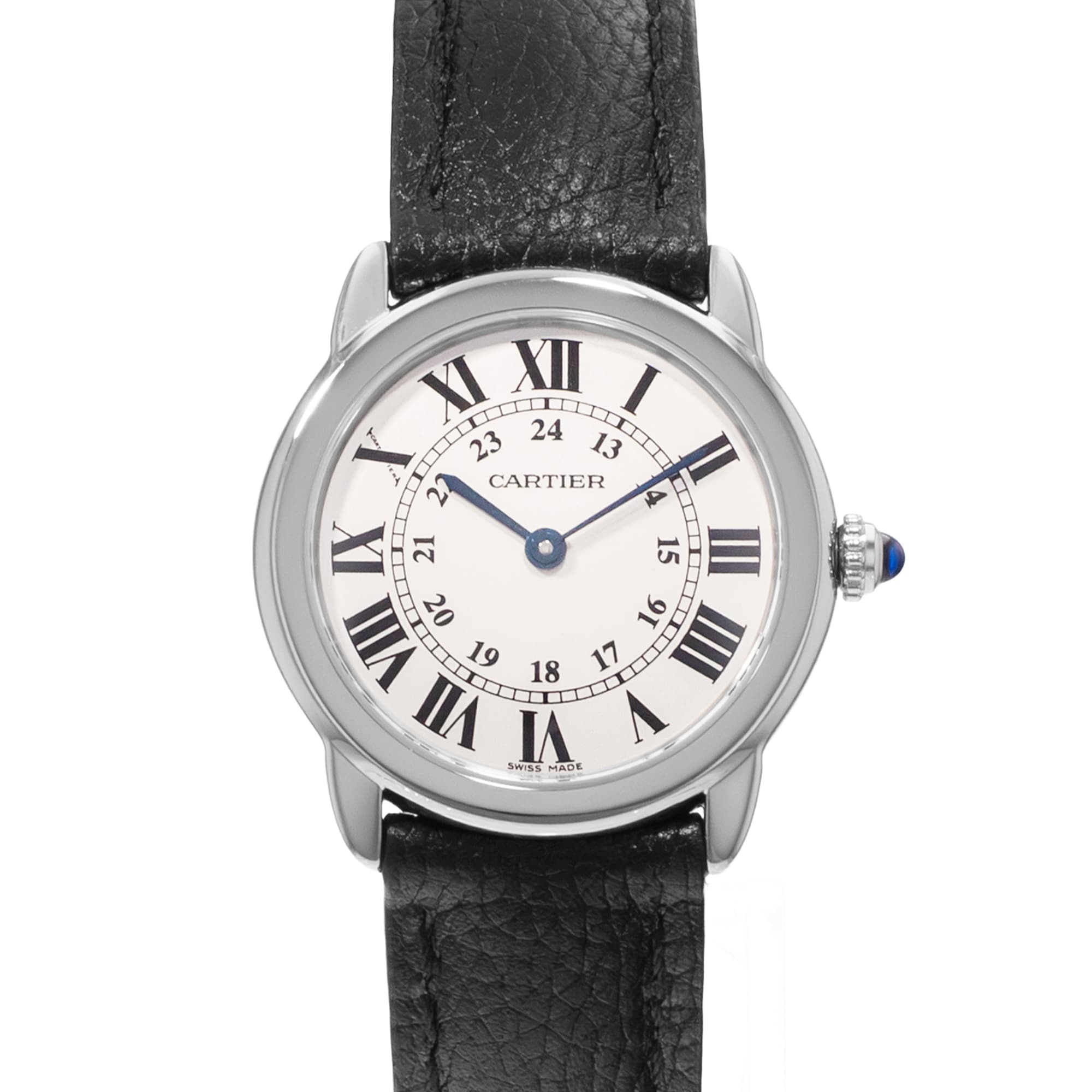 Cartier Ronde Solo 29mm W6700155 3601 Silver Steel Leather Quartz Ladies Watch