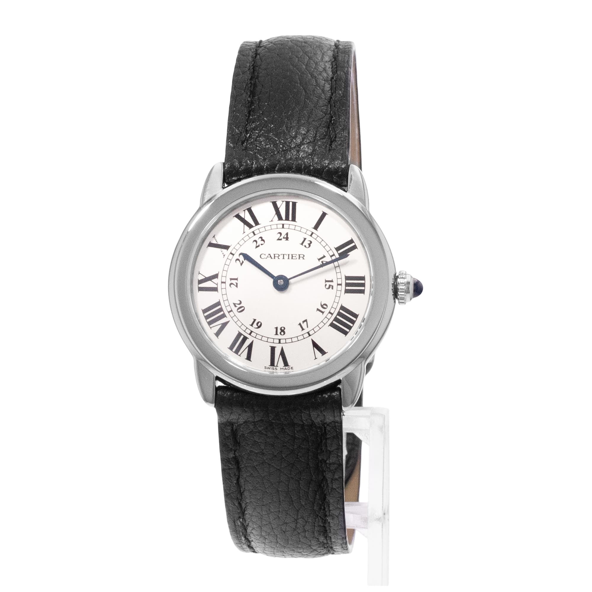 Cartier Ronde Solo 29mm W6700155 3601 Silver Steel Leather Quartz Ladies Watch