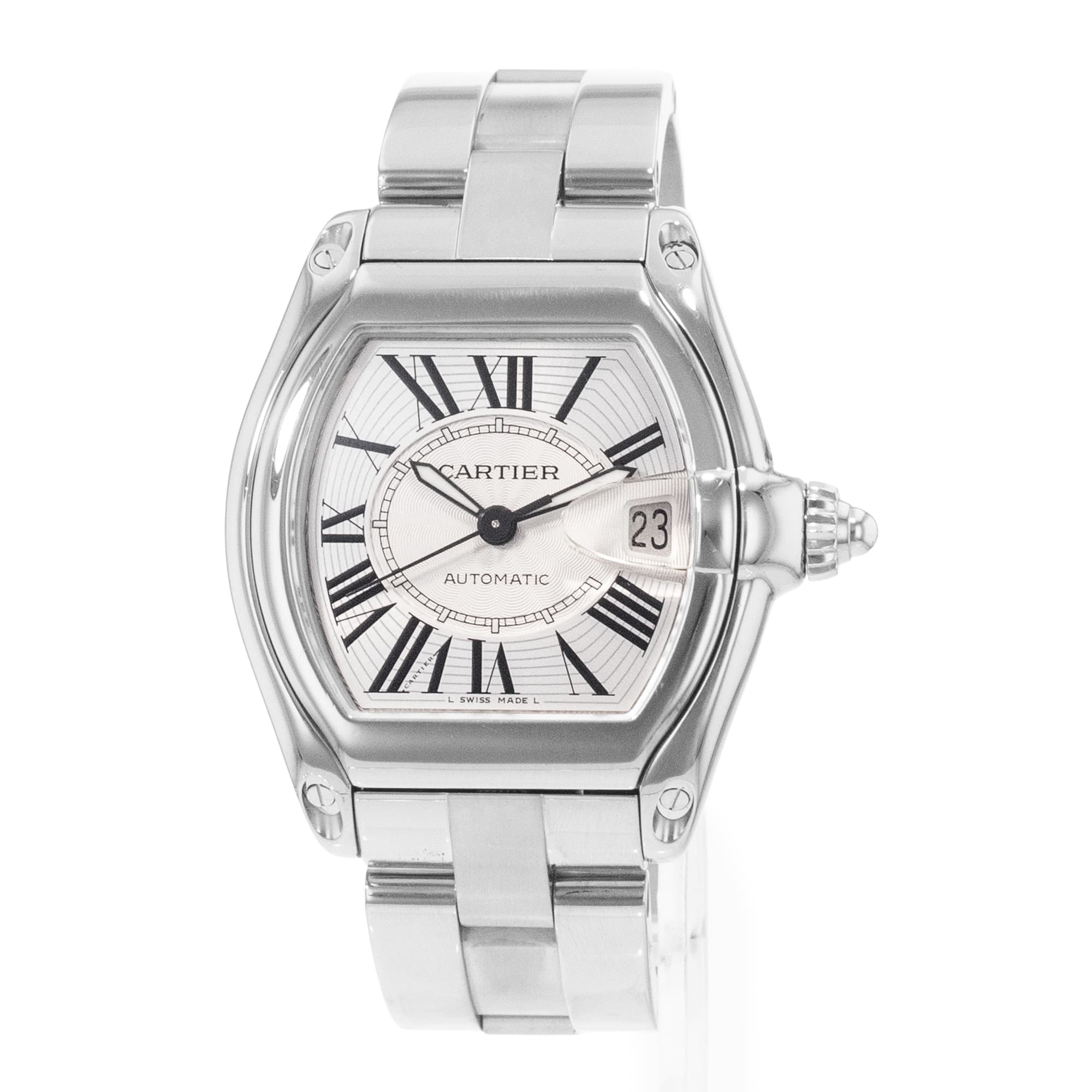 Cartier Roadster W62025V3 2510 38mm Silver Roman Steel Automatic Mens Watch