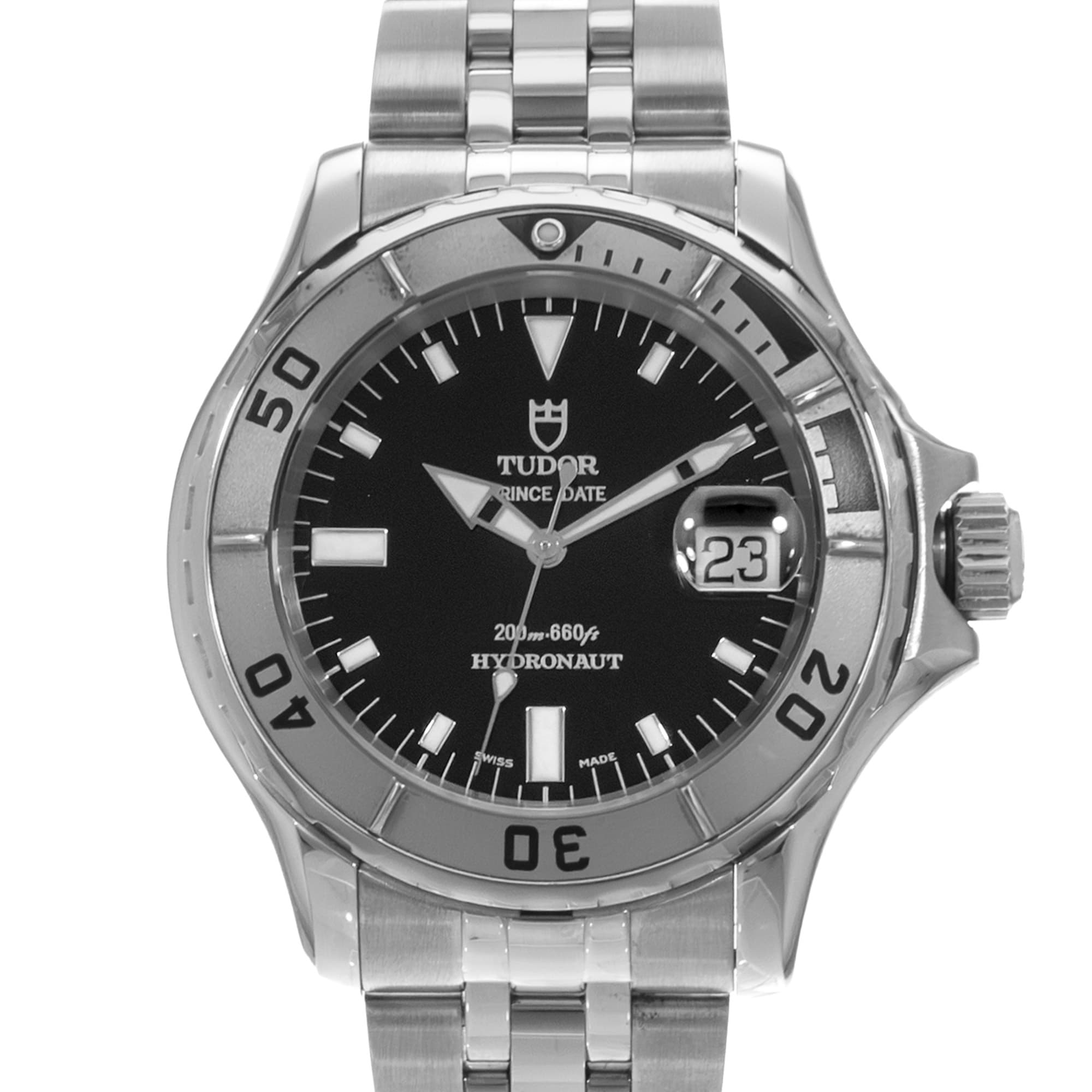 Tudor Hydronaut 89190 40mm Diver Black Index Steel Automatic Mens Watch 2000