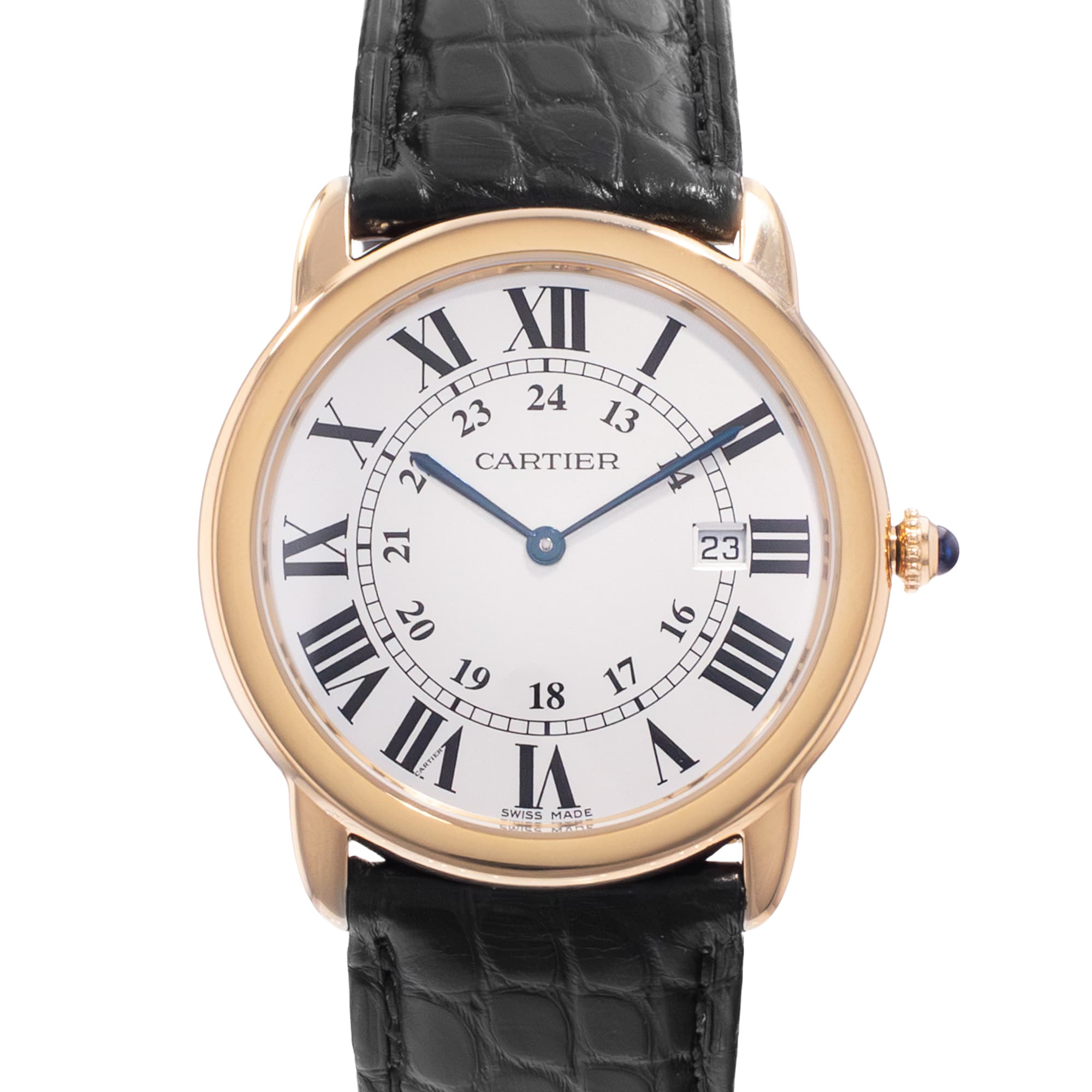 Cartier Ronde Solo 36mm W6700455 2988 Yellow Gold Steel Leather Mens Watch
