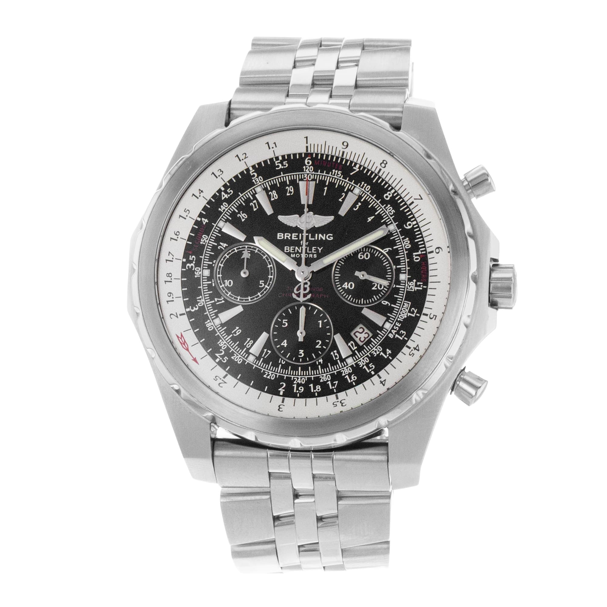 Breitling Bentley Motors A25363 48mm Black Index Steel Chronograph Mens Watch