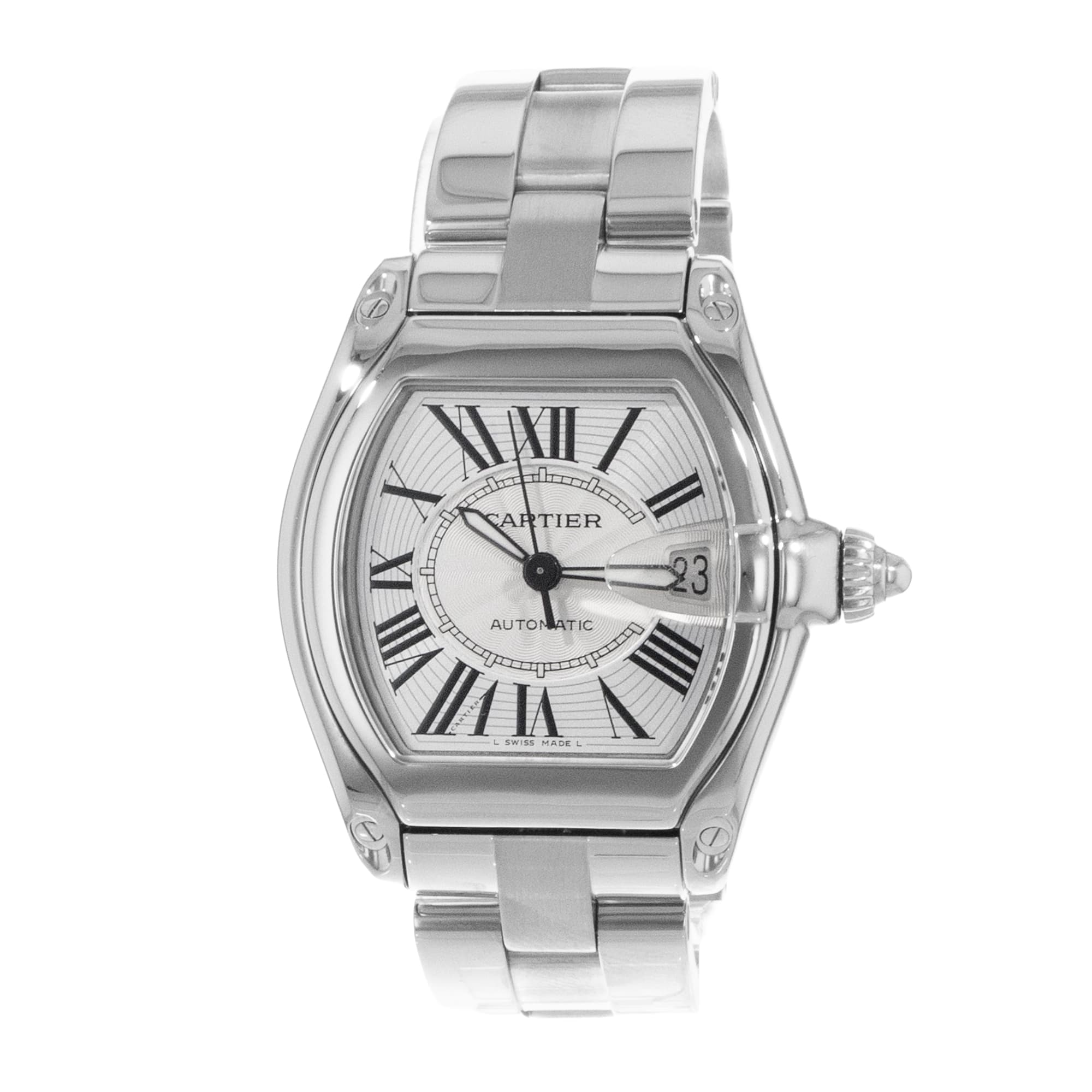Cartier Roadster W62025V3 2510 38mm Silver Roman Steel Automatic Mens Watch