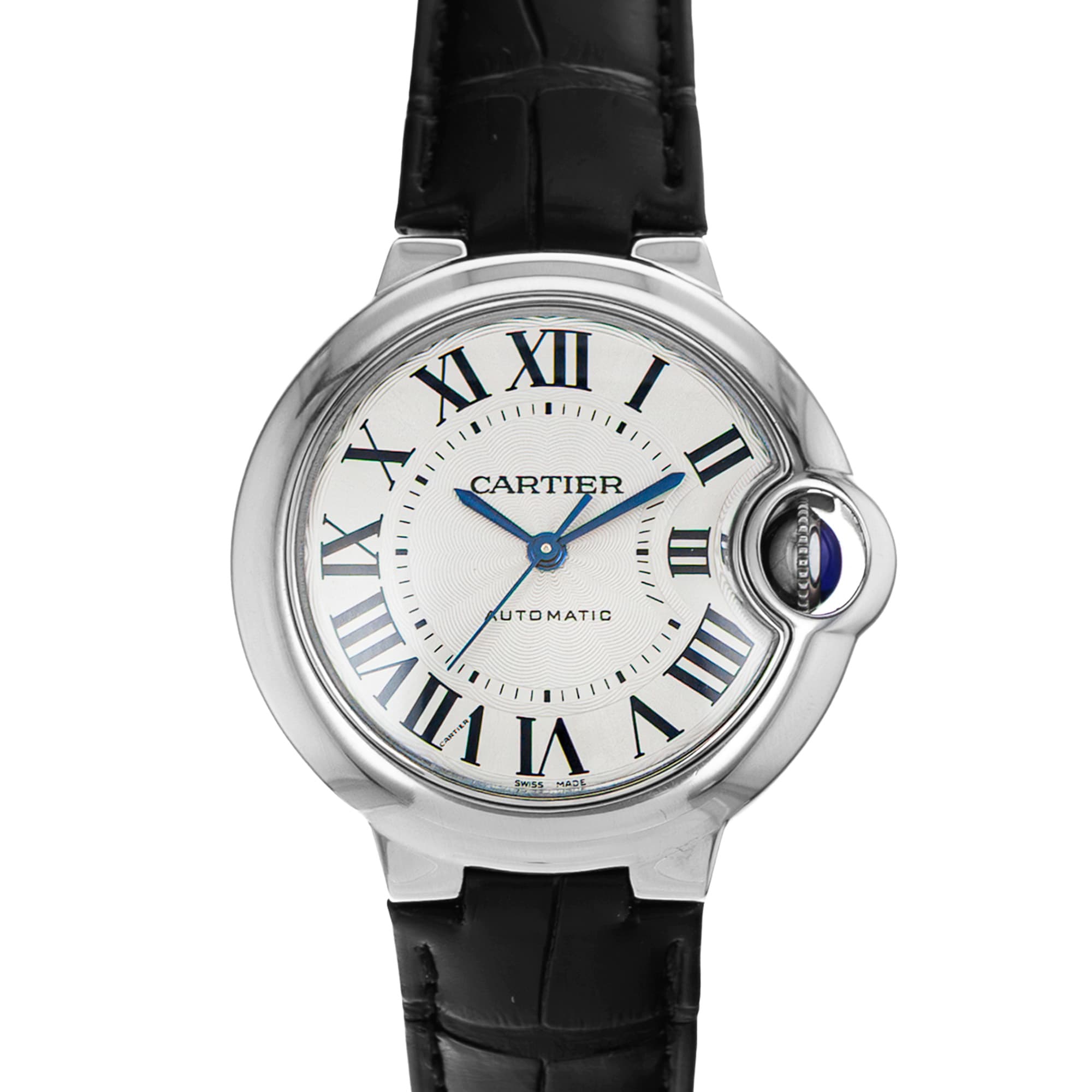Cartier Ballon Bleu 33mm W6920085 3489 Silver Steel Leather Ladies Watch 2019