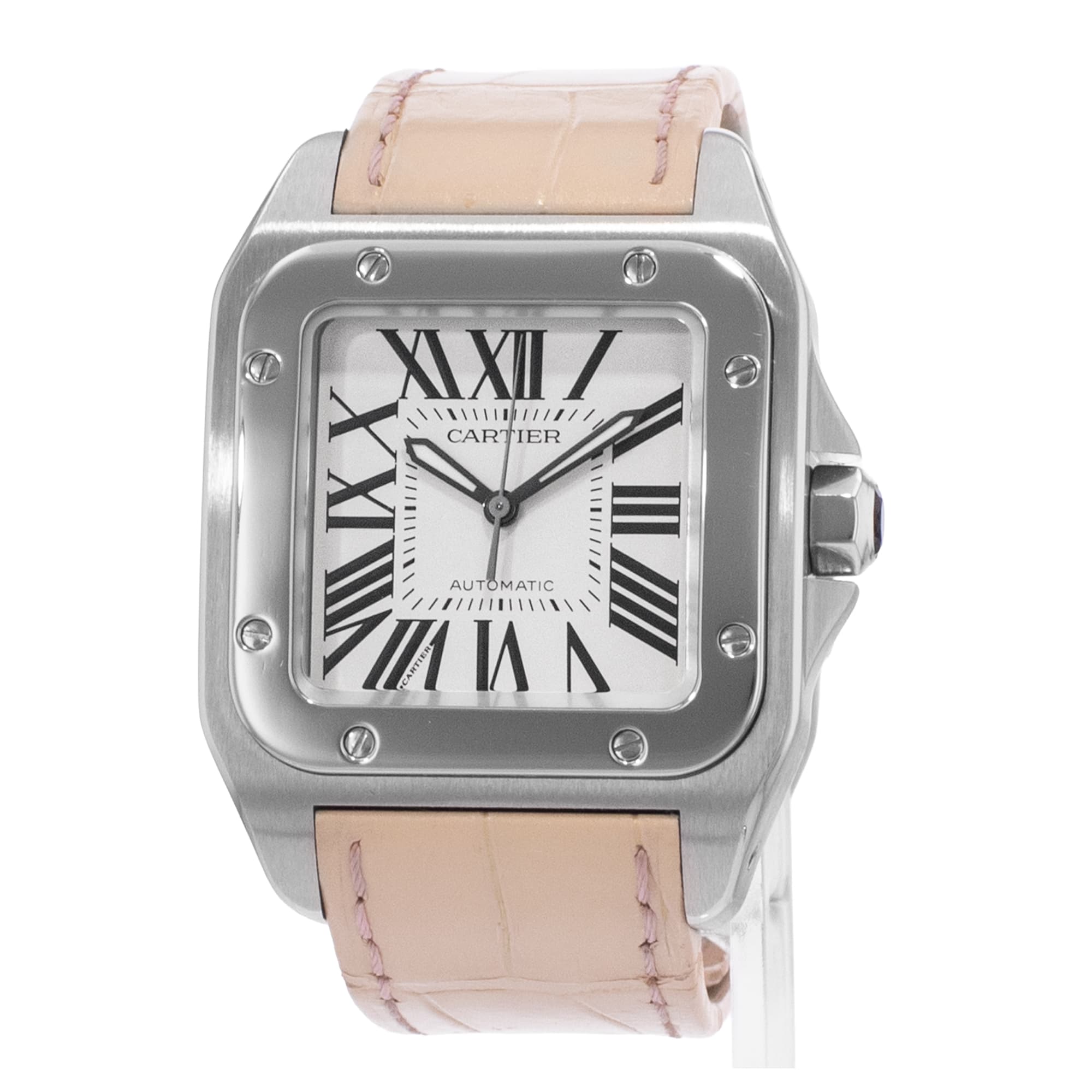 Cartier Santos 100 W20126X8 2878 33mm Silver Steel Leather Automatic Mens Watch