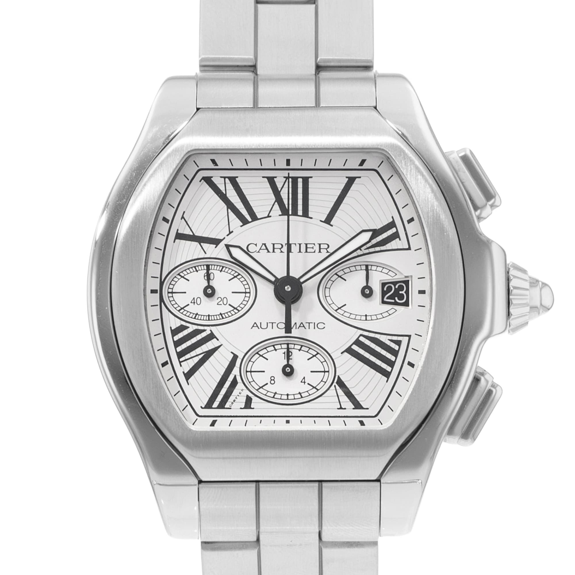 Cartier Roadster W6206019 3405 44mm Silver Roman Steel Chronograph Mens Watch