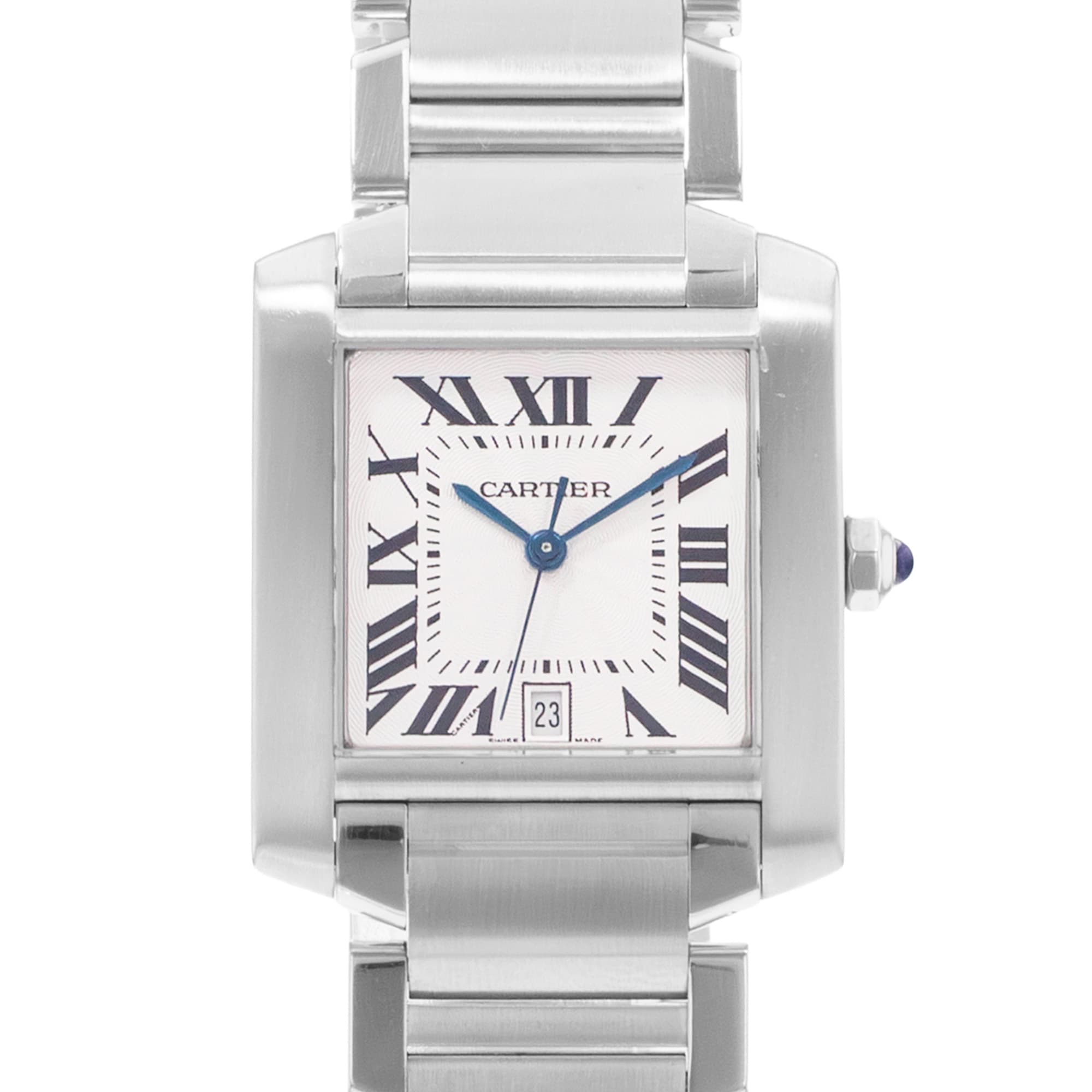Cartier Tank Francaise W51002Q3 2302 28mm Large Silver Arabic Steel Mens Watch
