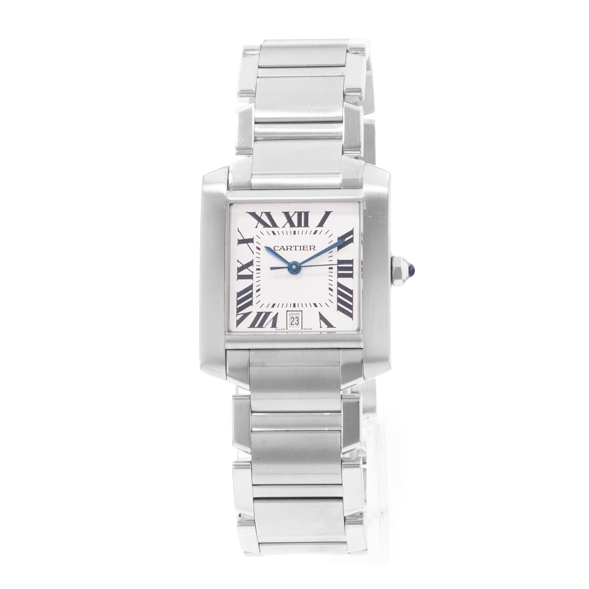 Cartier Tank Francaise W51002Q3 2302 28mm Large Silver Arabic Steel Mens Watch
