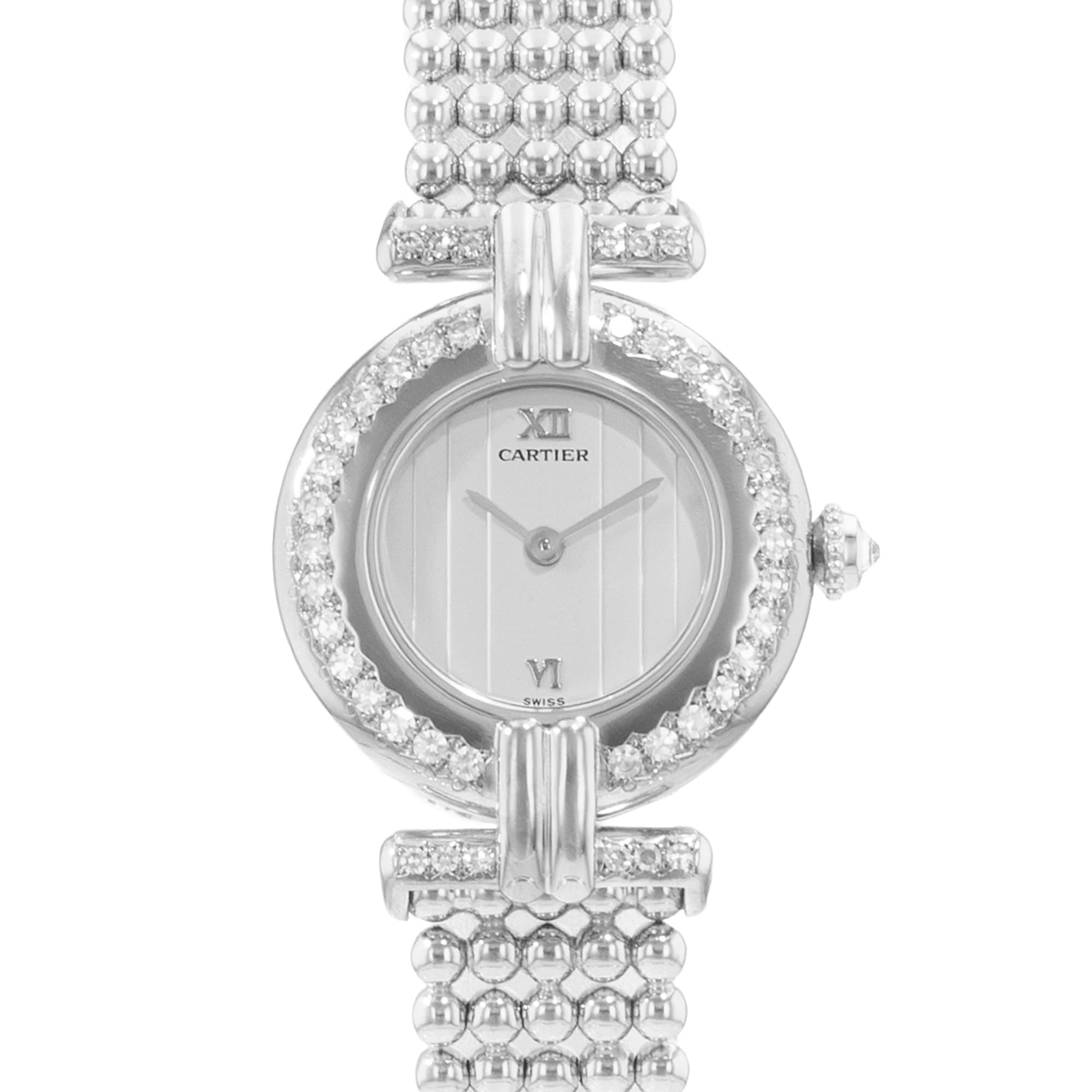 Cartier Colisee WB1059M8 1981 Factory Diamond White Gold Bead Ladies Watch