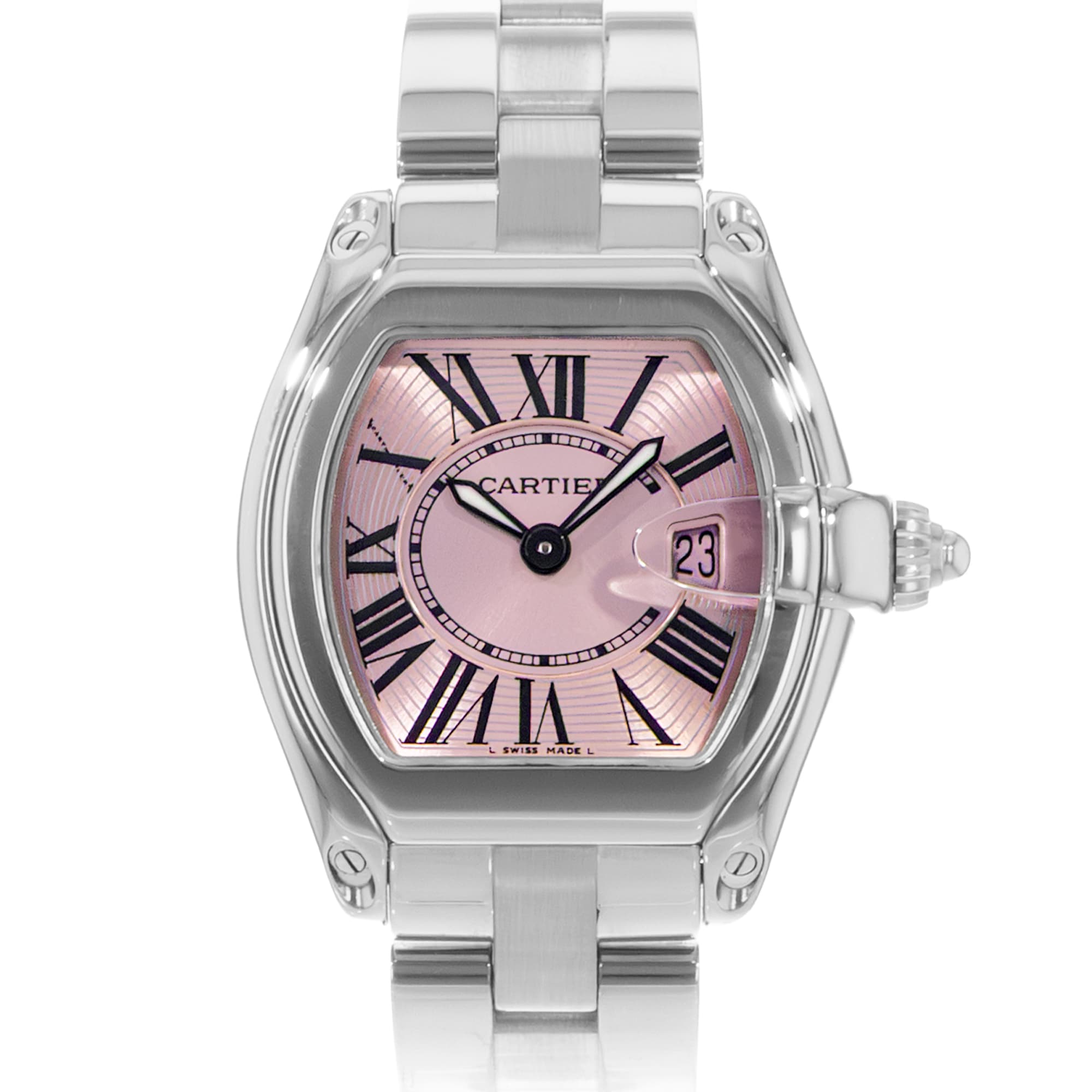 Cartier Roadster W62017V3 2675 31mm Pink Roman Steel Quartz Ladies Watch 2004