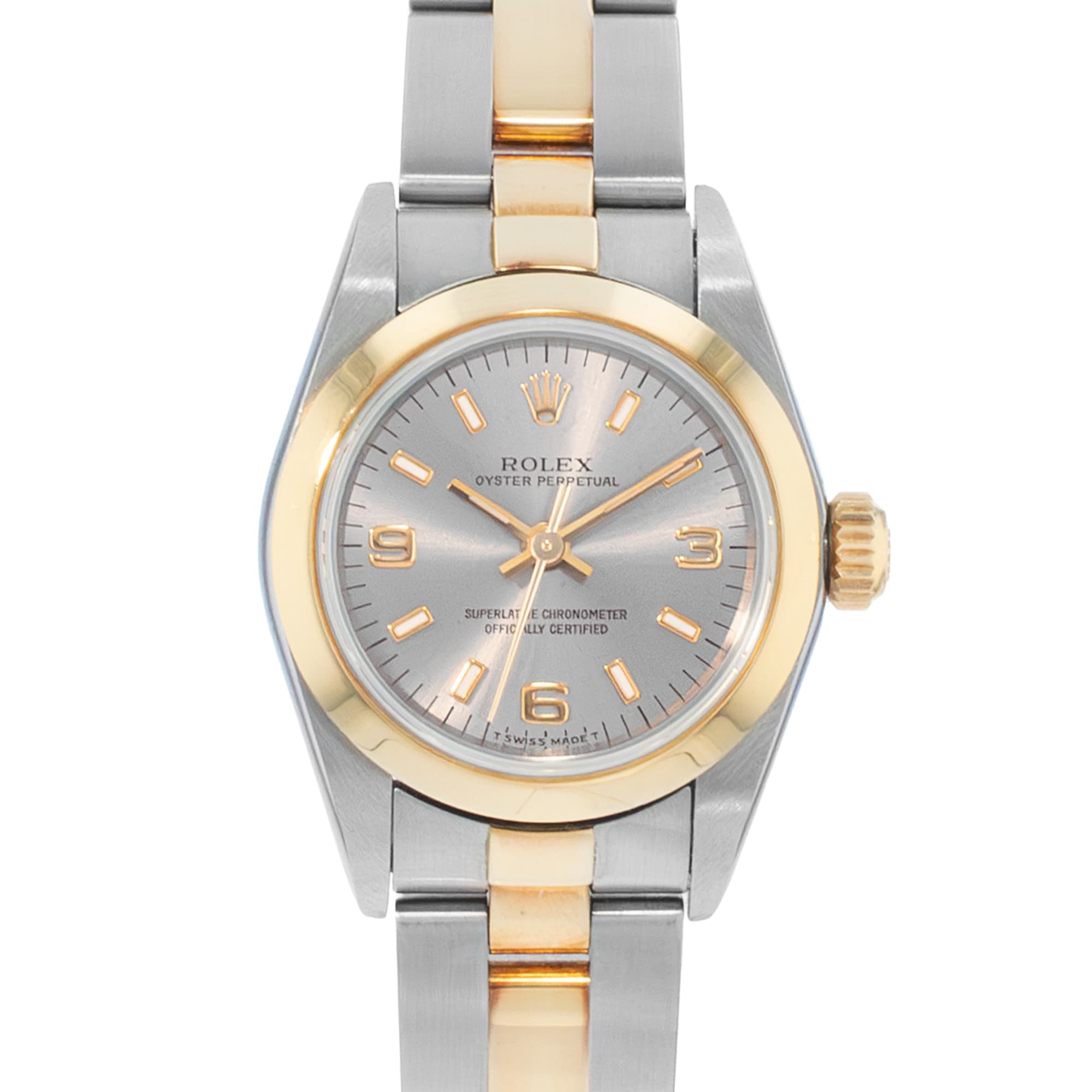 Rolex Oyster Perpetual 26 67183 Silver Index Steel Yellow Gold Ladies Watch 1997