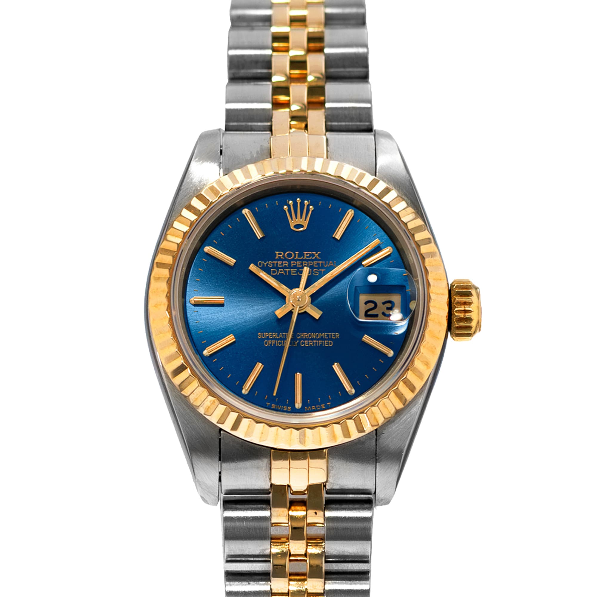 Rolex Datejust 26 69173 Blue Index Steel Yellow Gold Jubilee Ladies Watch 1990